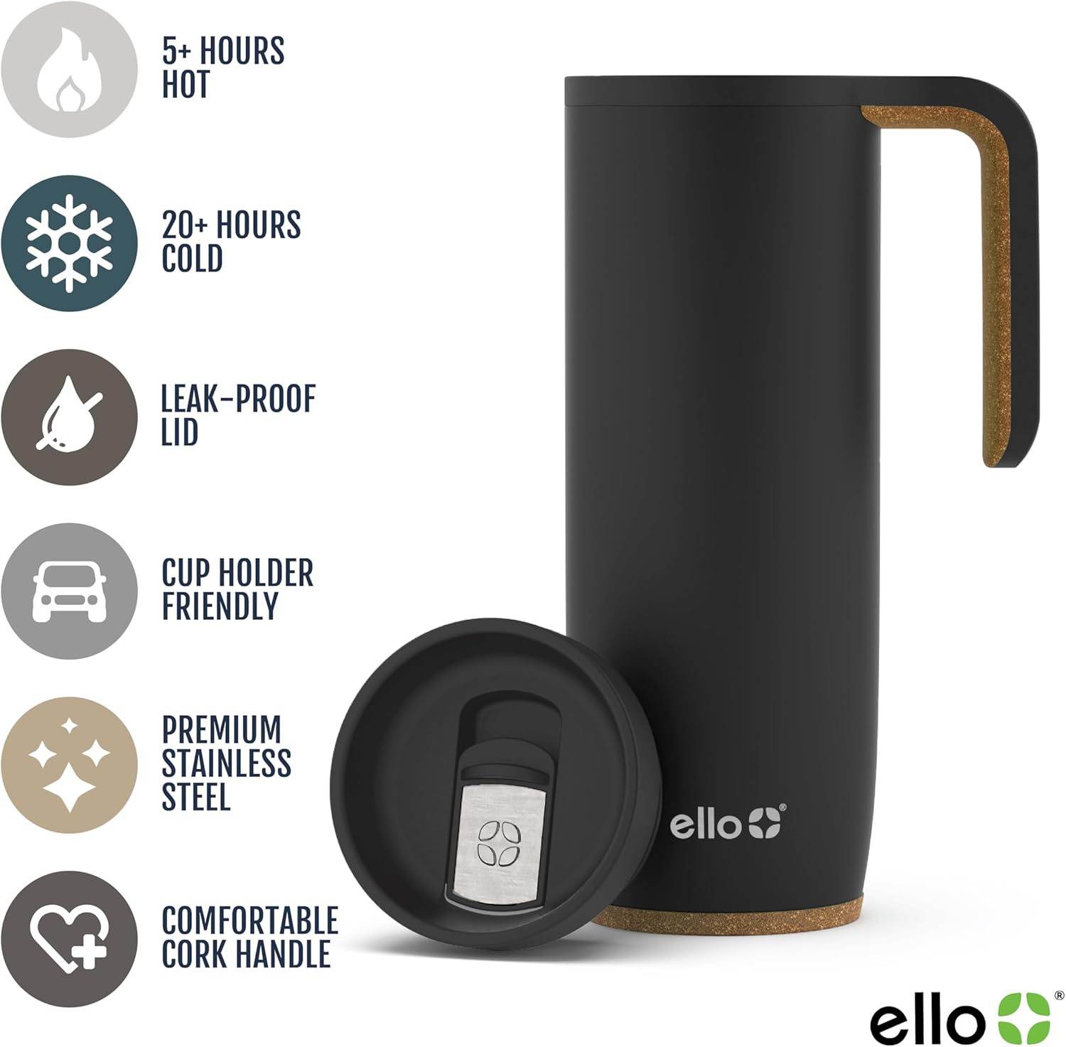 Ello Magnet 18oz Insulated Stainless Steel Travel Mug with Handle, Poseidon