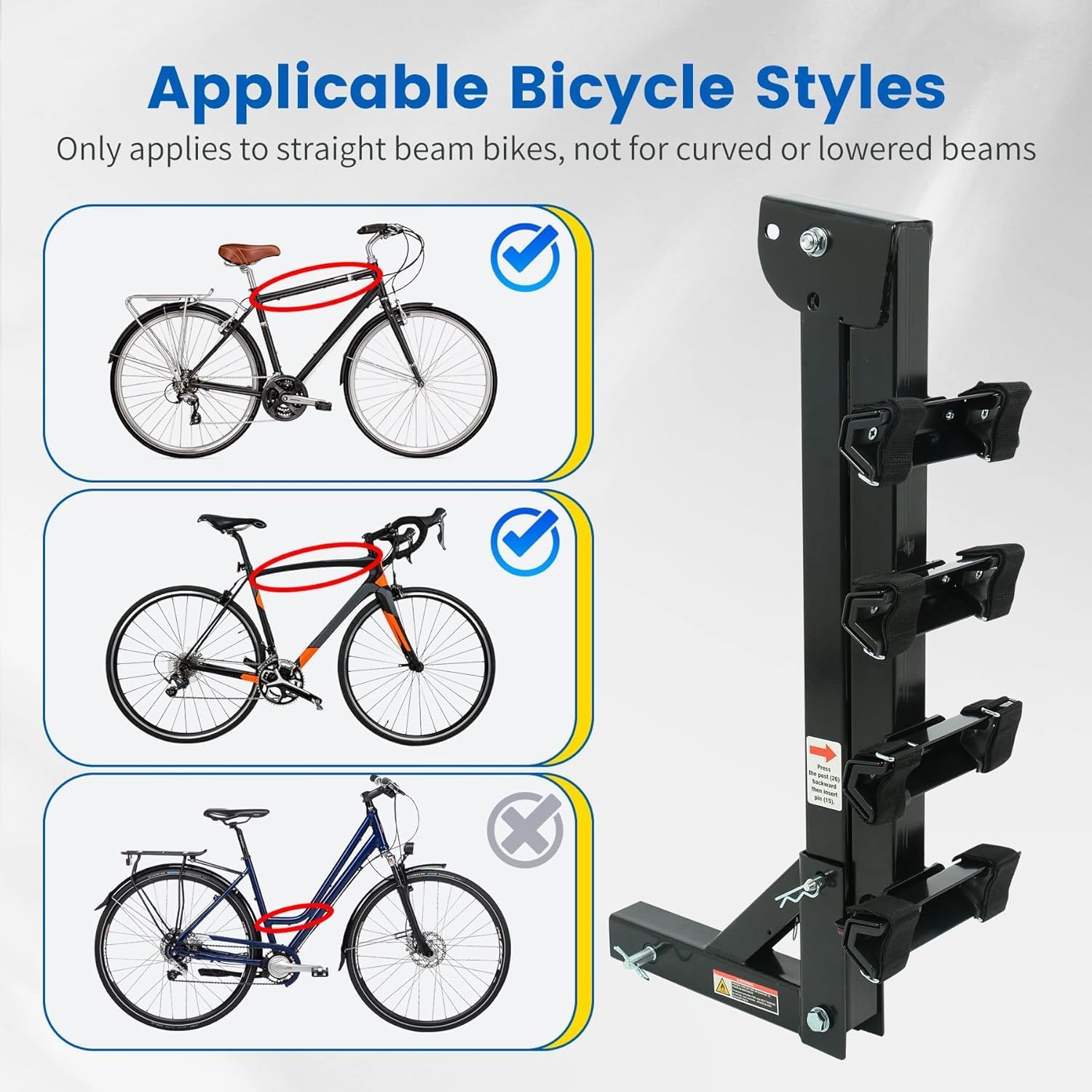 MaxxHaul Hitch Mount 4 Bike Rack 150 lb Capacity Heavy‑Duty Swing Down Design Fits Cars Trucks SUVs and Minivans with Safety Reflector Easy