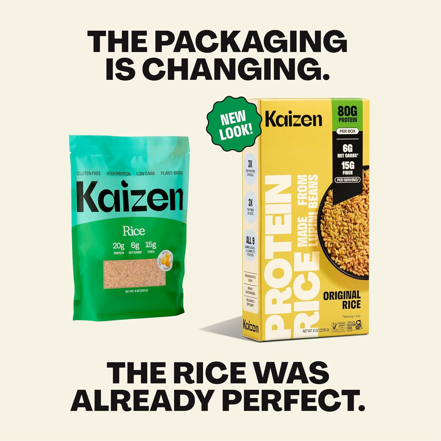 Kaizen Low Carb Rice, 20g High Protein, 6g Net Carb, Original 8 Oz (3-Pack) | High Fiber 15g, Gluten-Free, Keto-Friendly, Plant-Based Lupini Orzo