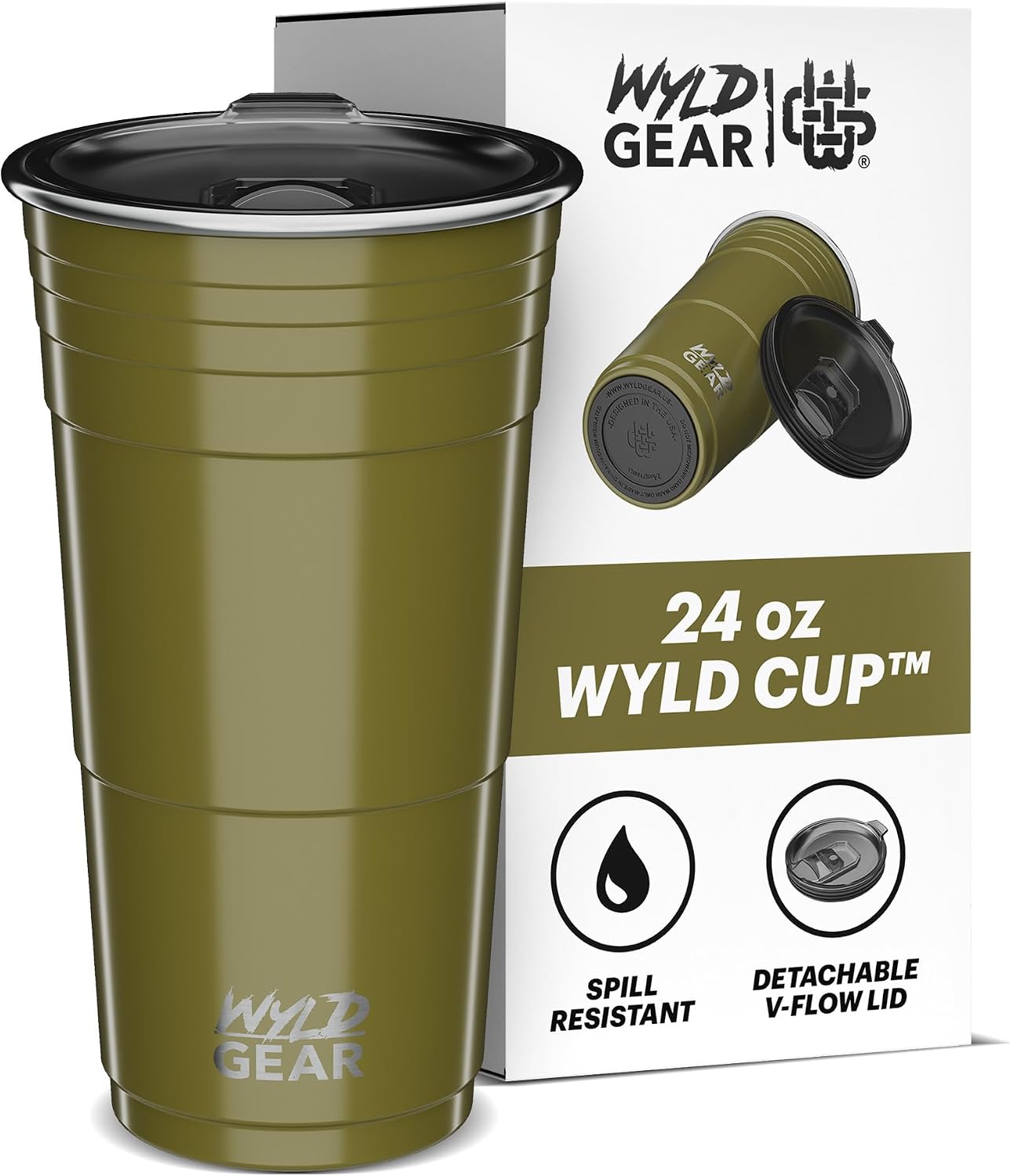 Wyld Gear Party Cup 24oz Red Stainless Steel Reusable Metal Cup with Lid