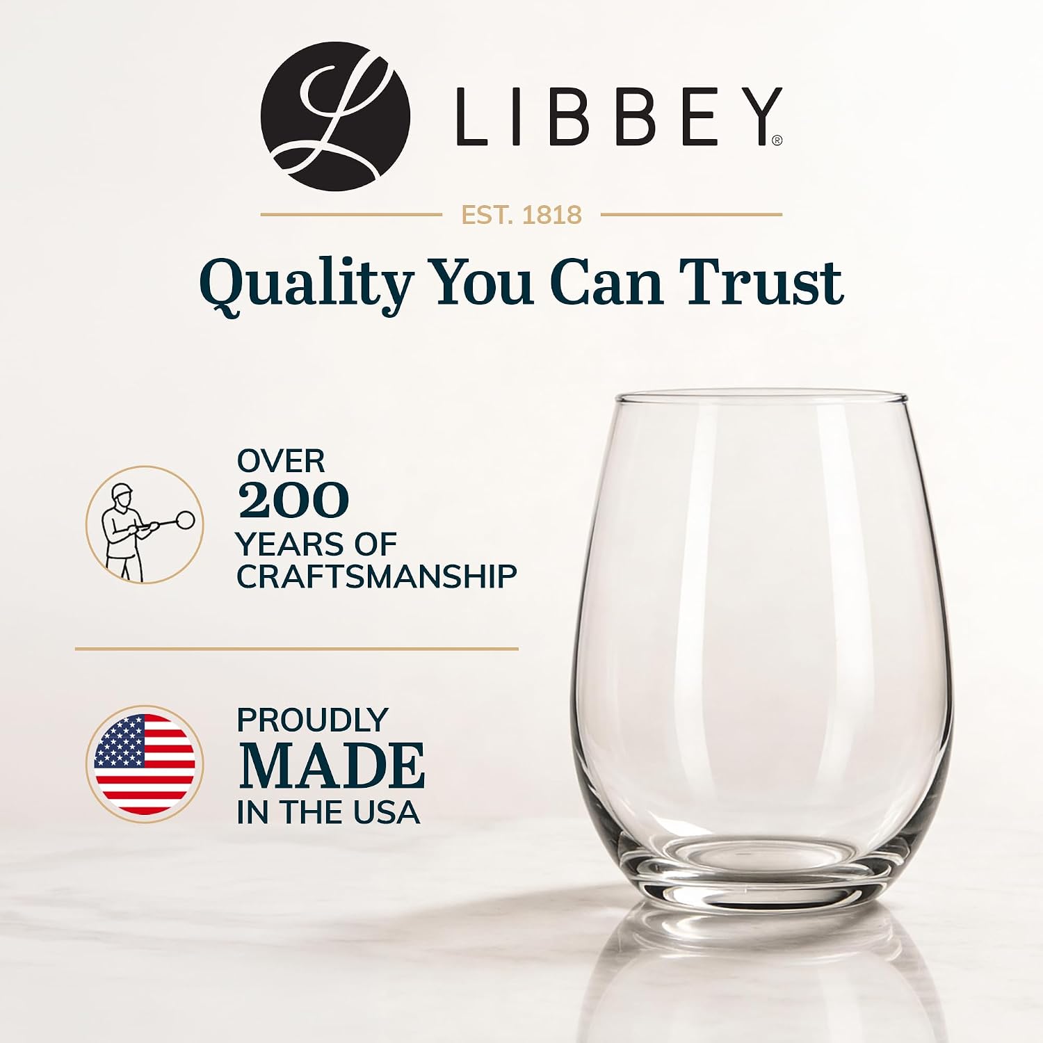 Libbey Classic Blue All-Purpose Stemless Wine Glasses Set 6, Timeless Wine Cups Set of 6, 15.25 Oz, Wine Glass Set for Dinners, Weeknights