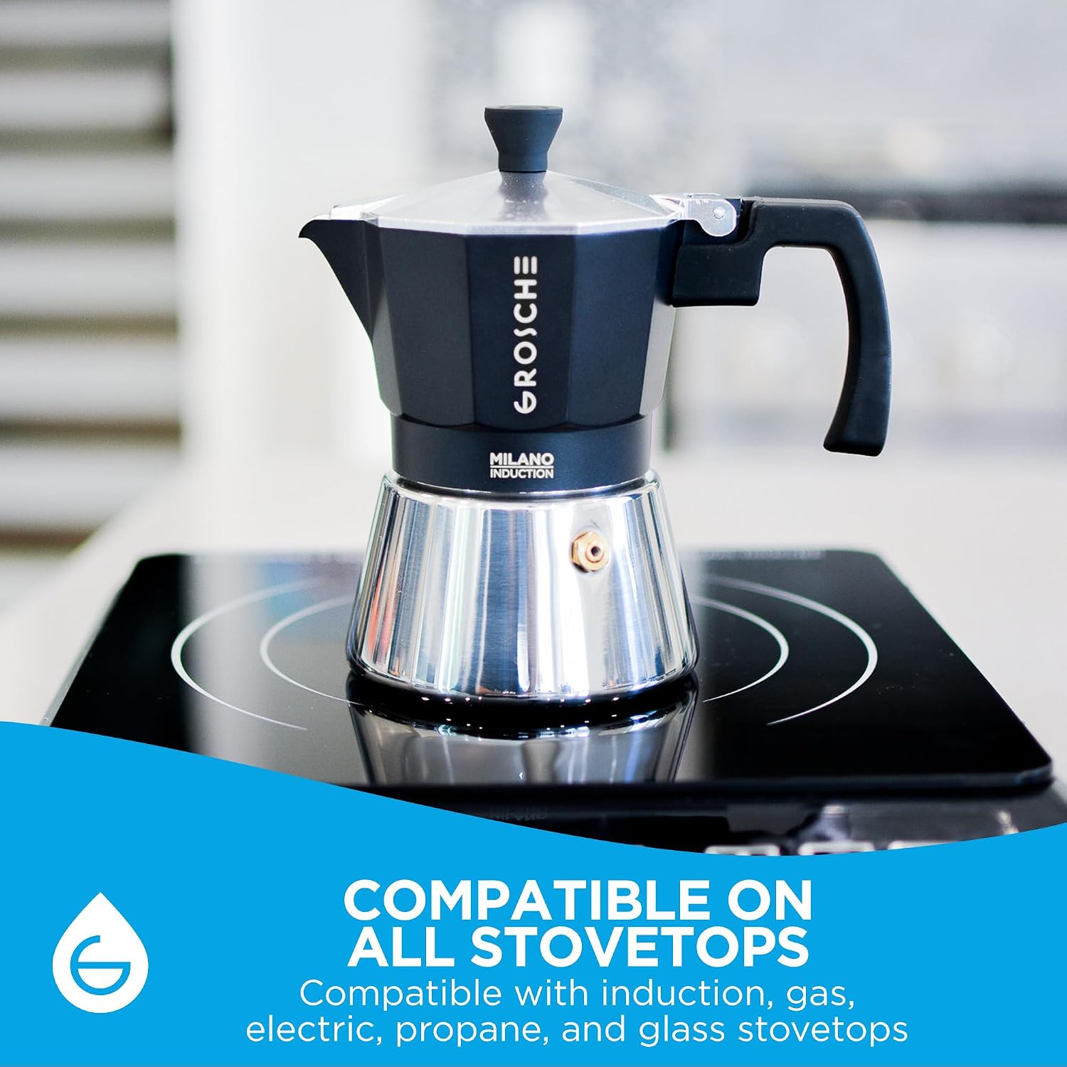 GROSCHE Milano Moka Pot | 9 Espresso Cup - 15.2 oz | Stovetop Espresso Percolator & Coffee Maker – Portable, Ideal for Home and Camping | Cuban Coffee Maker And Italian Moka Pot For Stovetop Espresso; For Gas, Electric, And Propane Stoves With A Soft-Tou…