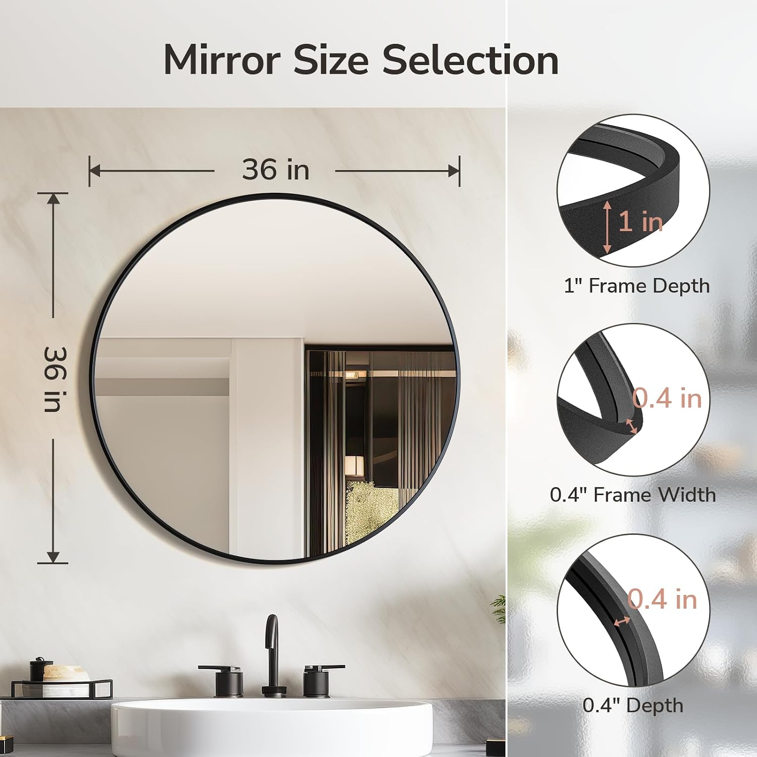 USHOWER Frameless Round Bathroom Mirror 24"