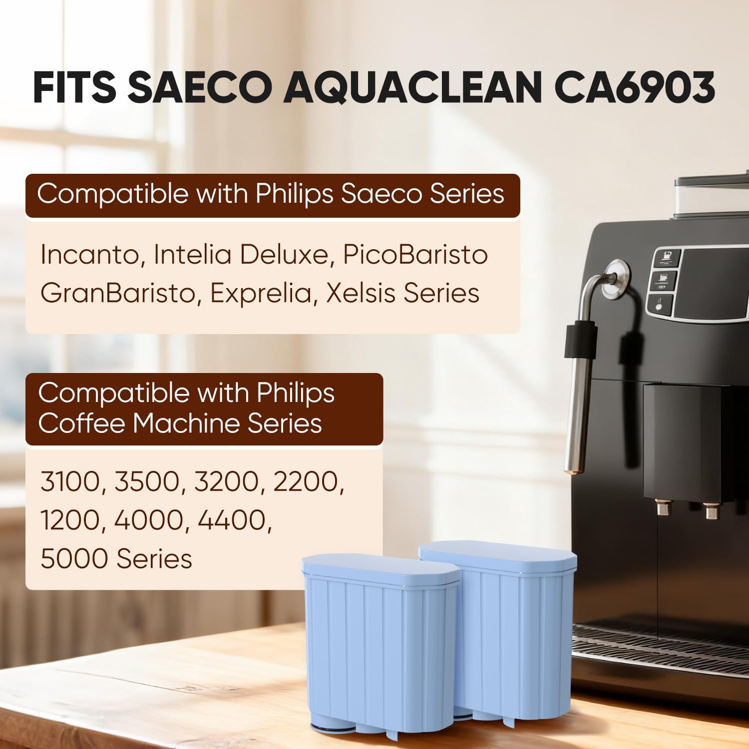 PUREPLUS Coffee Filter Compatible with Philips AquaClean CA6903, Saeco Espresso Machines – High-Grade Resin & Coconut Carbon – Up to 5