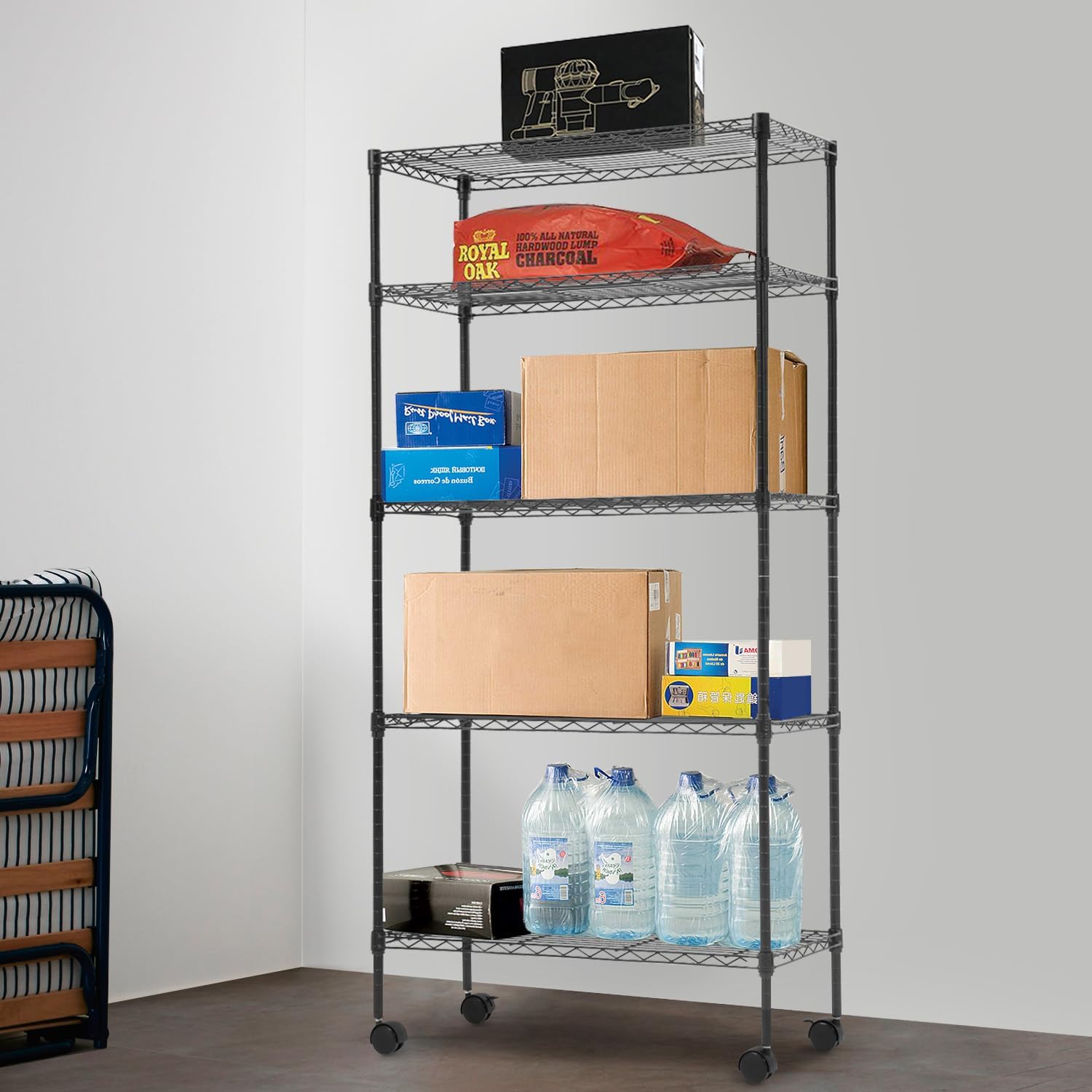 PayLessHere | 6-Tier Wire Shelf with Wheels | 45"x18"x82" | Black