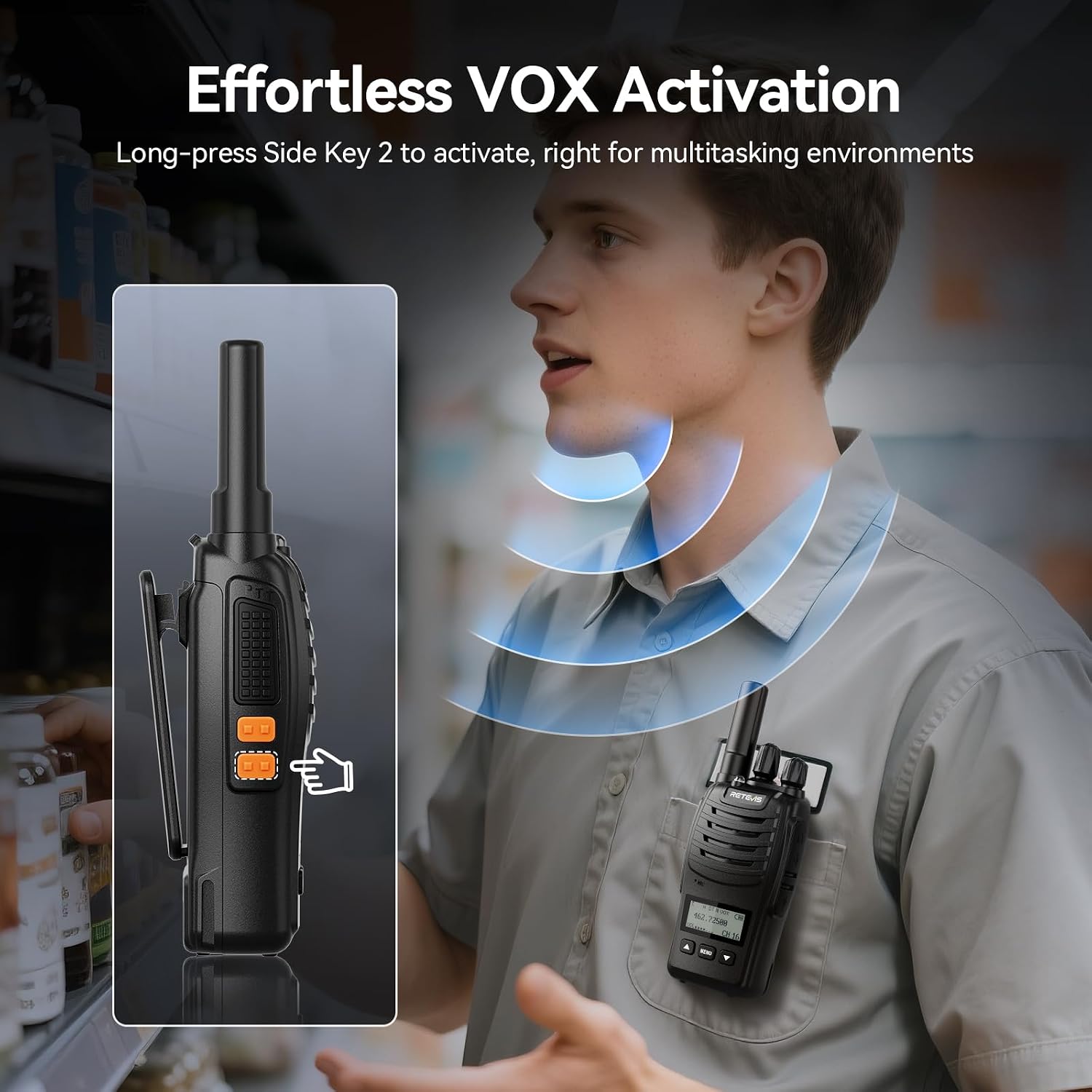 Retevis H777H Walkie Talkies with Earpeice,Portable FRS-Two Way Radio 6Pack | For Schools, Shatterproof Hidden Display, 6-Way Charger, USB-C, Emergency Alarm, Flashlight, with Stretchable Coiled Headset