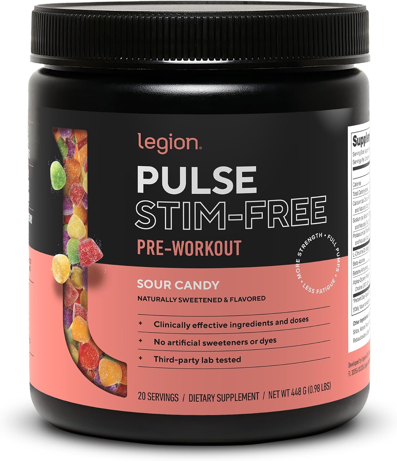 LEGION Pulse Pre Workout Supplement - All Natural Nitric Oxide Preworkout Drink to Boost Energy, Creatine Free, Naturally Sweetened, Beta Alanine, Citrulline, Alpha GPC (Caffeine Free Blue Razz)