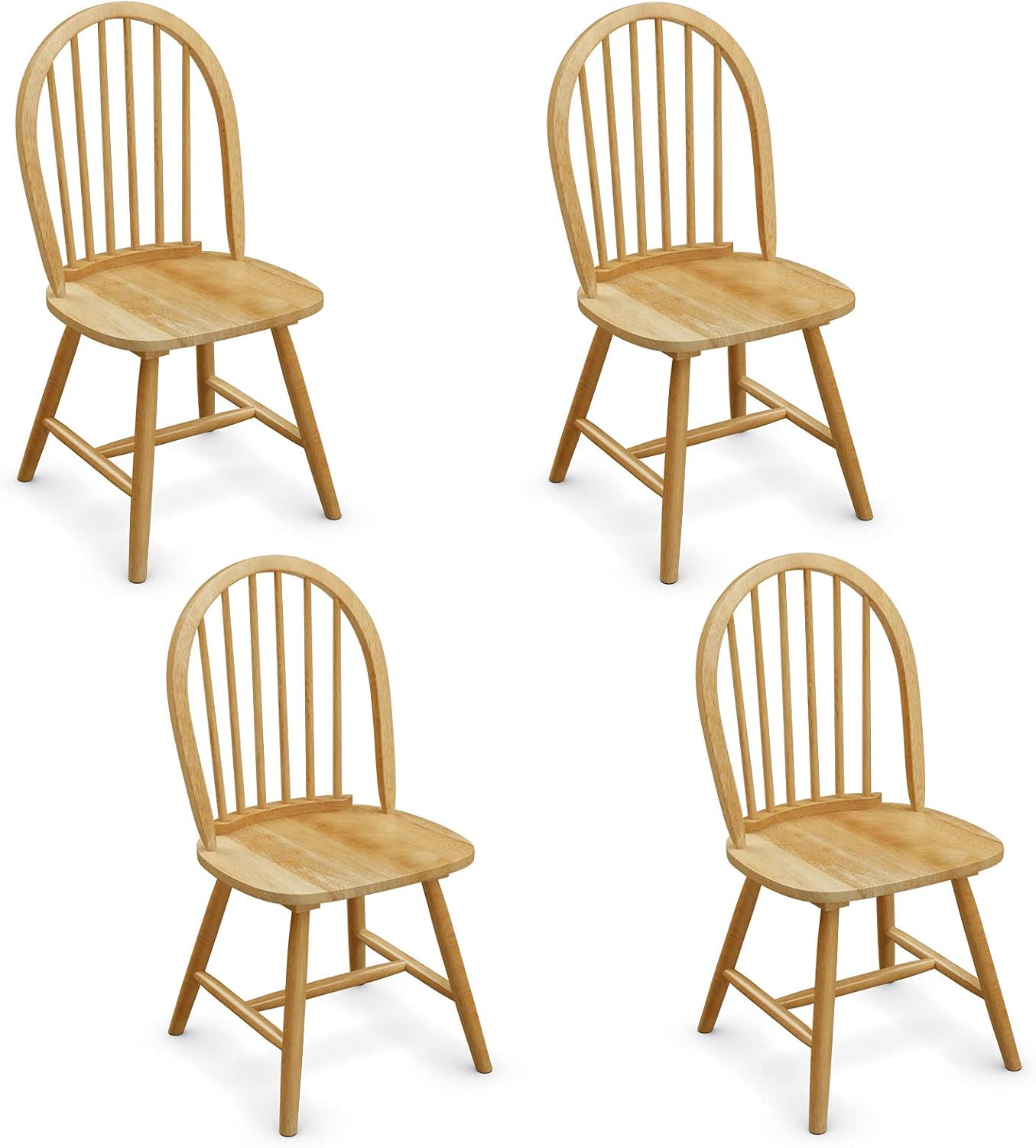 GIANTEX Wood Dining Chairs Set of 4, Windsor Chairs with Solid Wood Legs, High Spindle Back, H-Shaped Crossbars