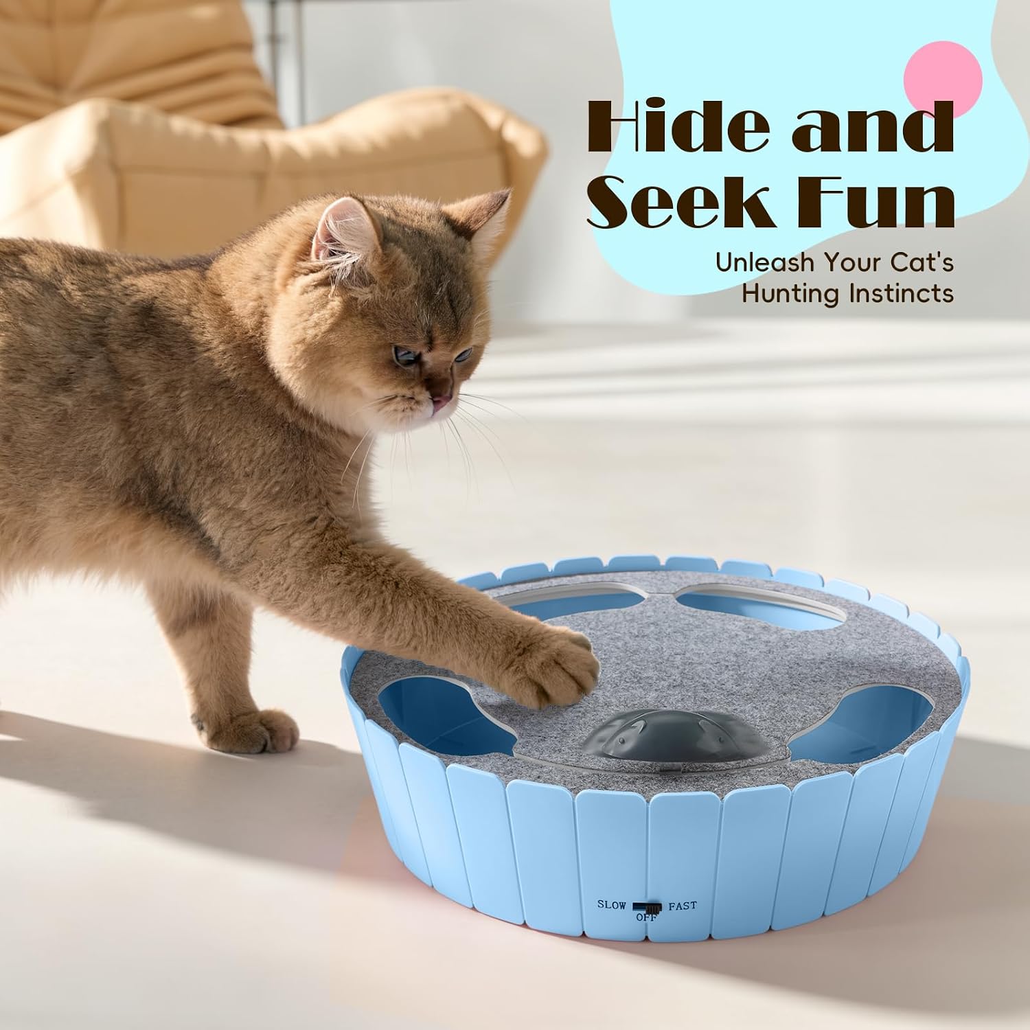 Pawaboo Interactive Cat Toy with Running Mouse, Automatic Track Kitten Toy | Electronic Motion Cat Toy for Indoor Cats, Pop and Play Hide Seek Cats Toys Hunting Mouse for Kitty Play Exercise, Green