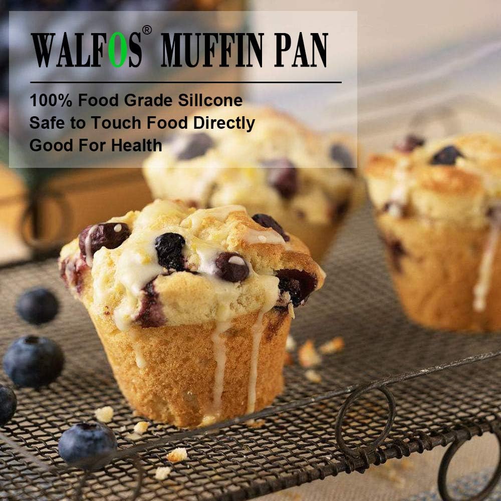 Walfos Silicone Texas Muffin Pan - 6 Cup Jumbo Silicone Cupcake Pan, Non-Stick, Just Release! Perfect for Egg Muffin