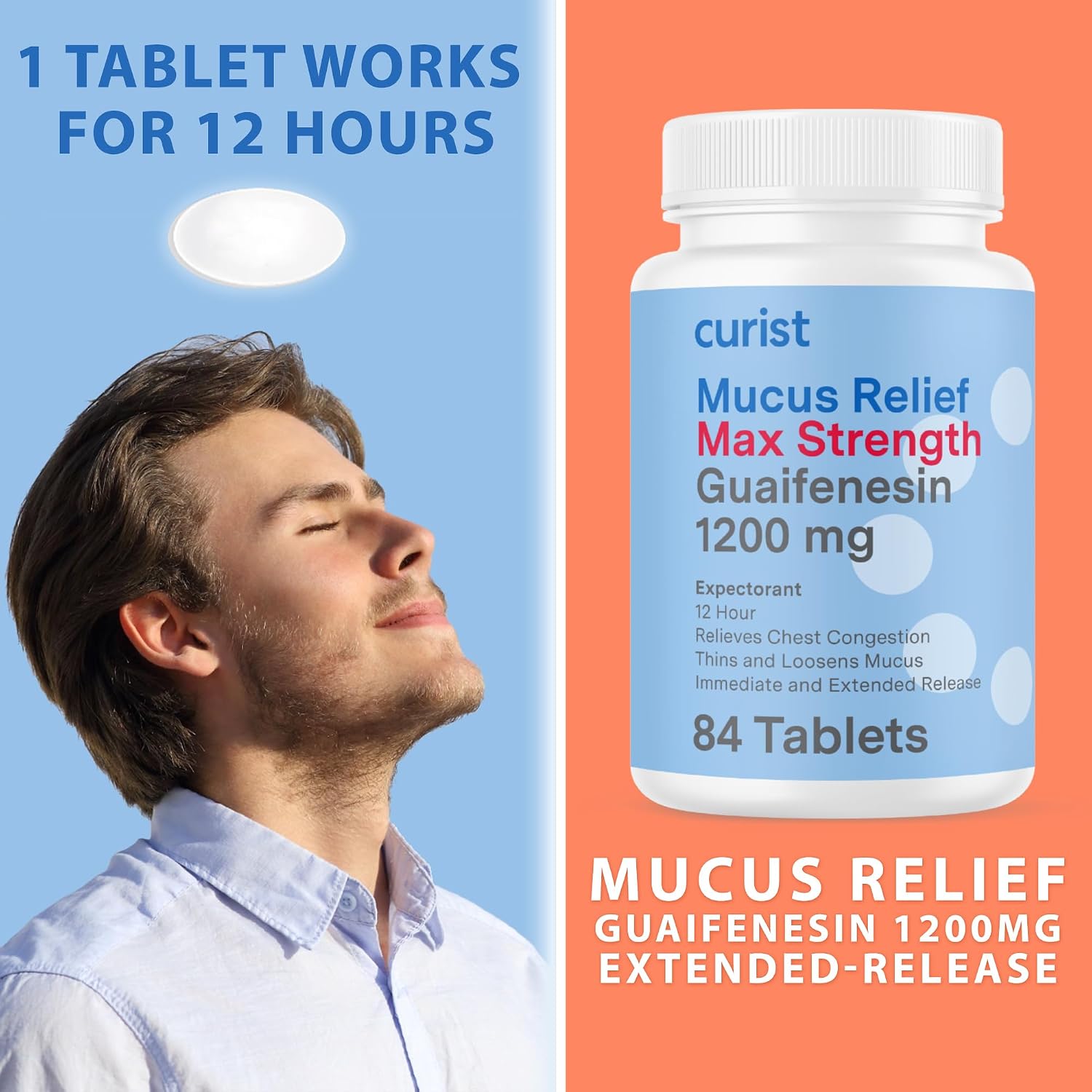 Curist Guaifenesin Mucus Relief 1200 mg Maximum Strength OTC - 84 Count Extended Release Tablets - Reduce Mucus Clear Congestion (84 Count Tablet