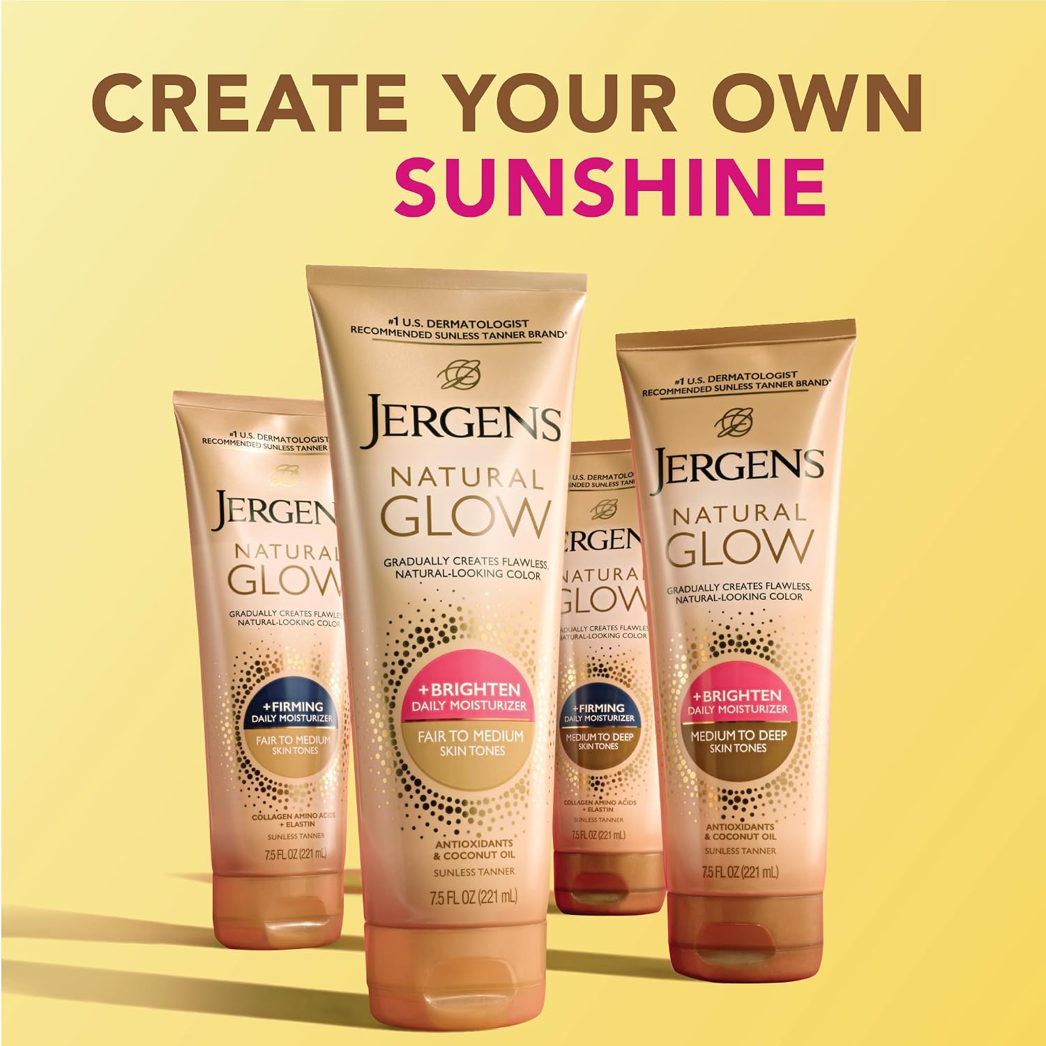 Jergens Natural Glow +Firming Self Tanner Body Lotion, Fair to Medium Skin Tone, Sunless Tanning Moisturizer with Collagen and Elastin. Helps to Visibly Reduce Cellulite, 7.5 Fl Oz | Sunless Tanning Moisturizer, Collagen and Elastin Formula, Reduces Cell…