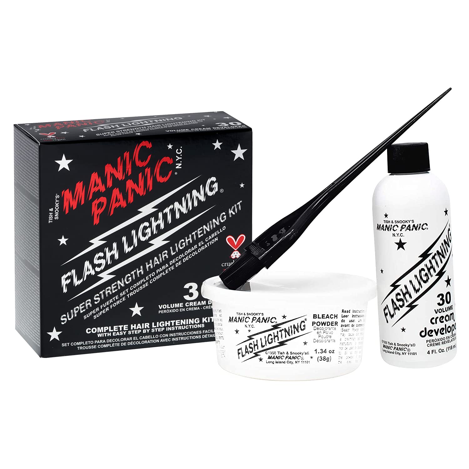 MANIC PANIC Flash Lightning Hair Bleach Kit - Bleach Powder + 30 Volume Developer - Hair Lightener for Dark Shades - Lifts Up to 5 Levels - Achieve