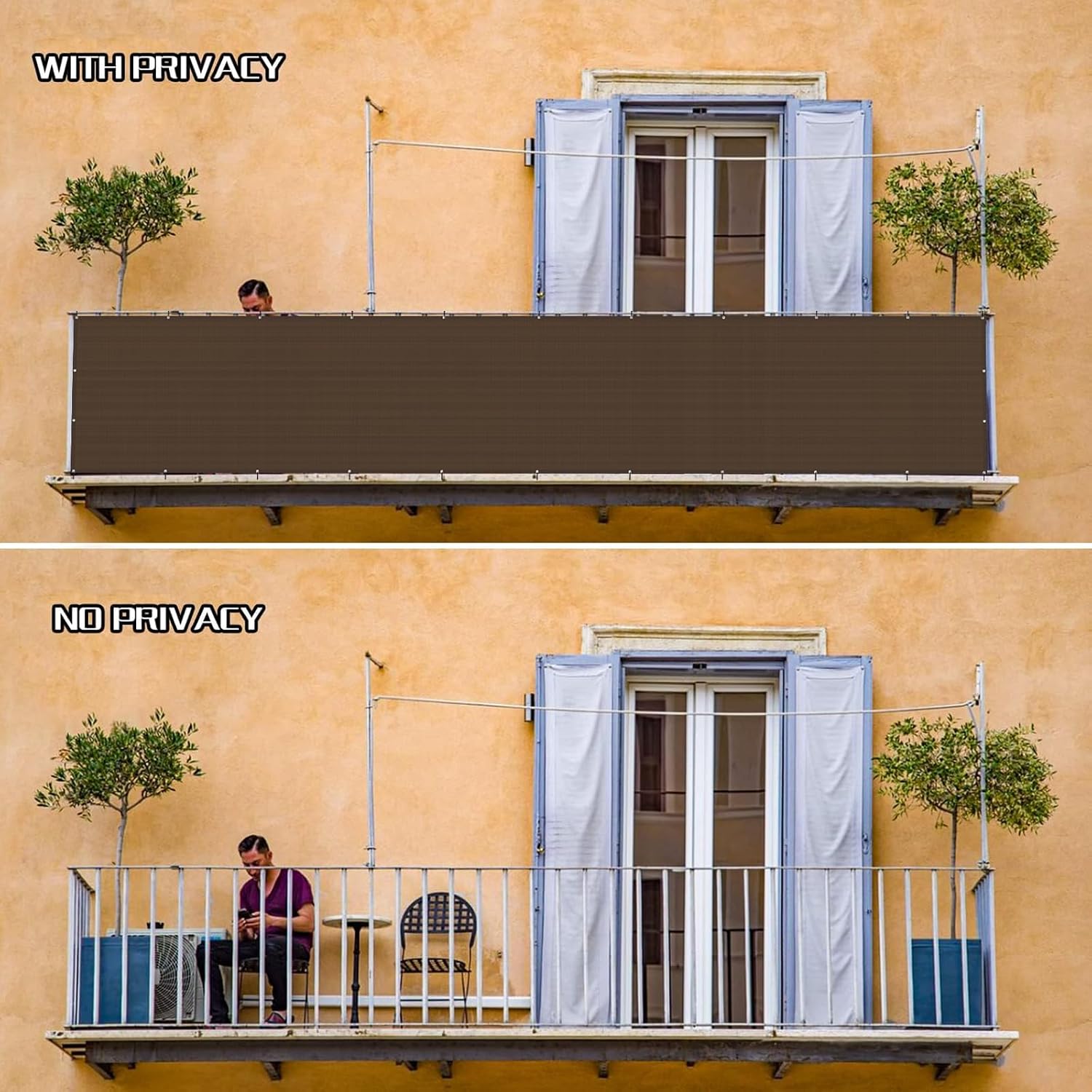 SUNLAX 3'x10' Black Balcony Privacy Screen Fence Windscreen 90% UV Block