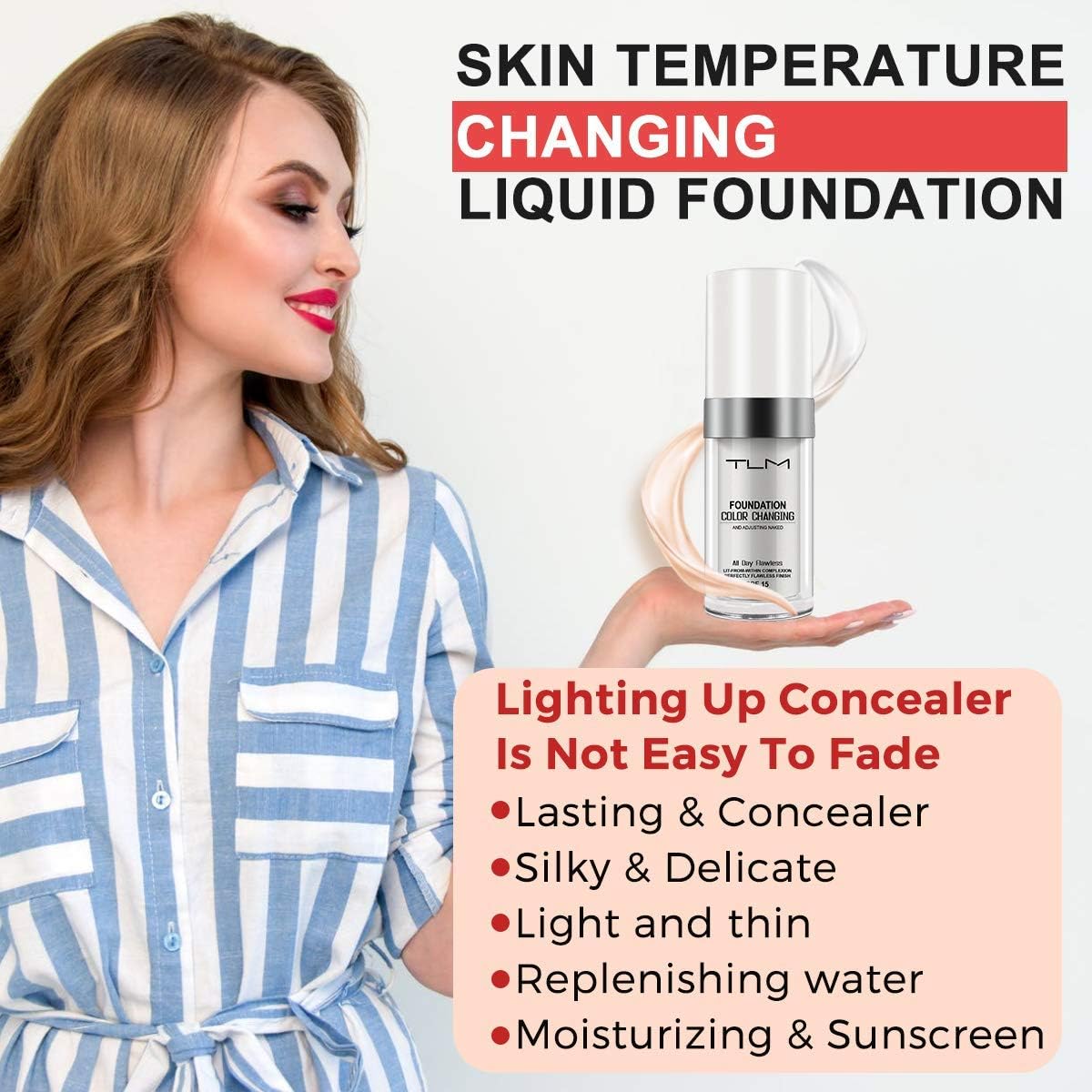 TLM Colour Changing Foundation, 2Pack Flawless Color Changing Foundation Makeup Base Moisturizing Liquid Foundation for Women, Concealer Cover