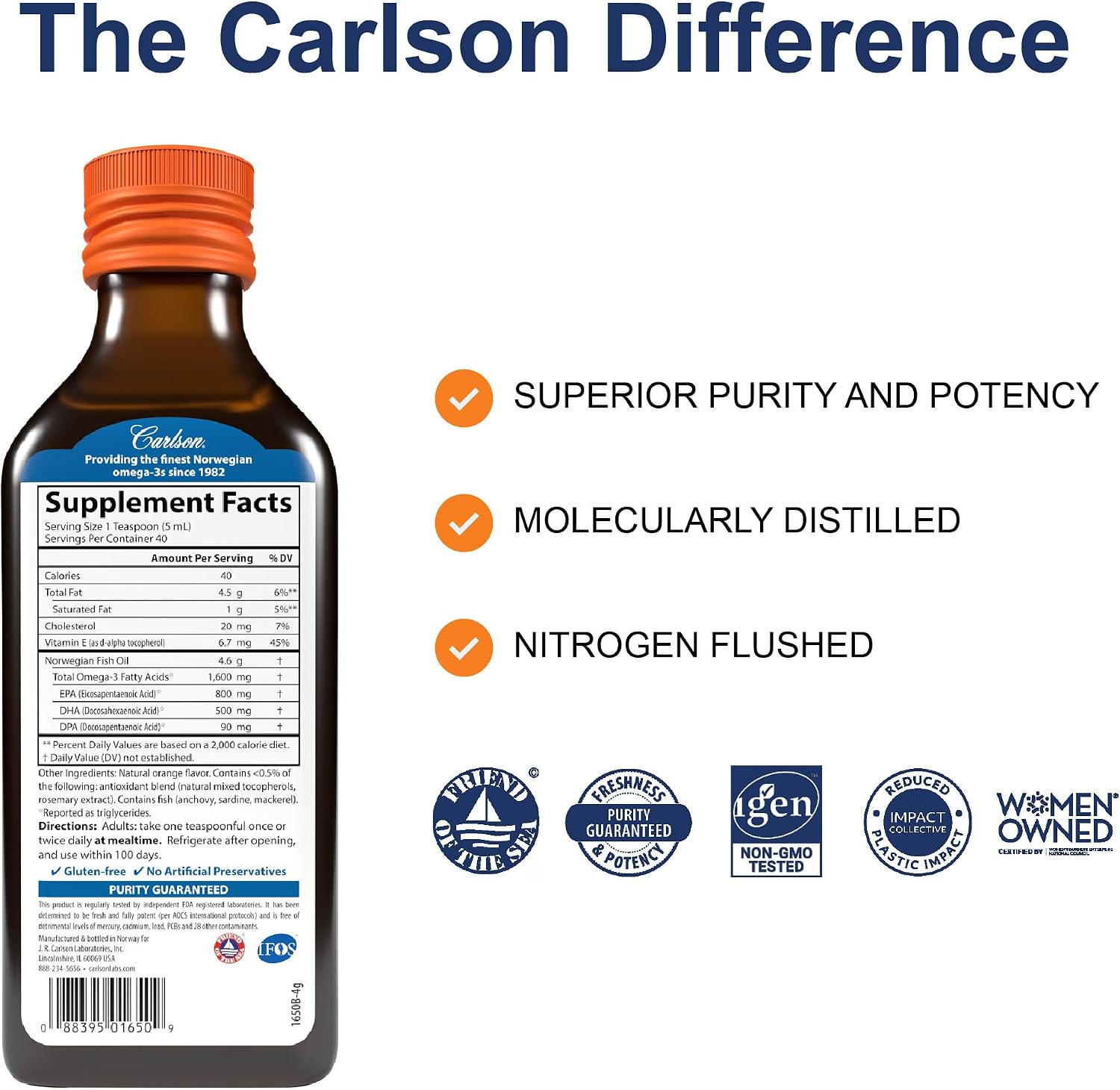 Carlson The Very Finest Fish Oil, 1600 mg, Omega-3s, 200 mL (6.7 Fl Oz) | Lemon; Liquid Fish Oil Supplement; Norwegian Fish Oil; Wild Caught; Sustainably Sourced Fish Oil Liquid