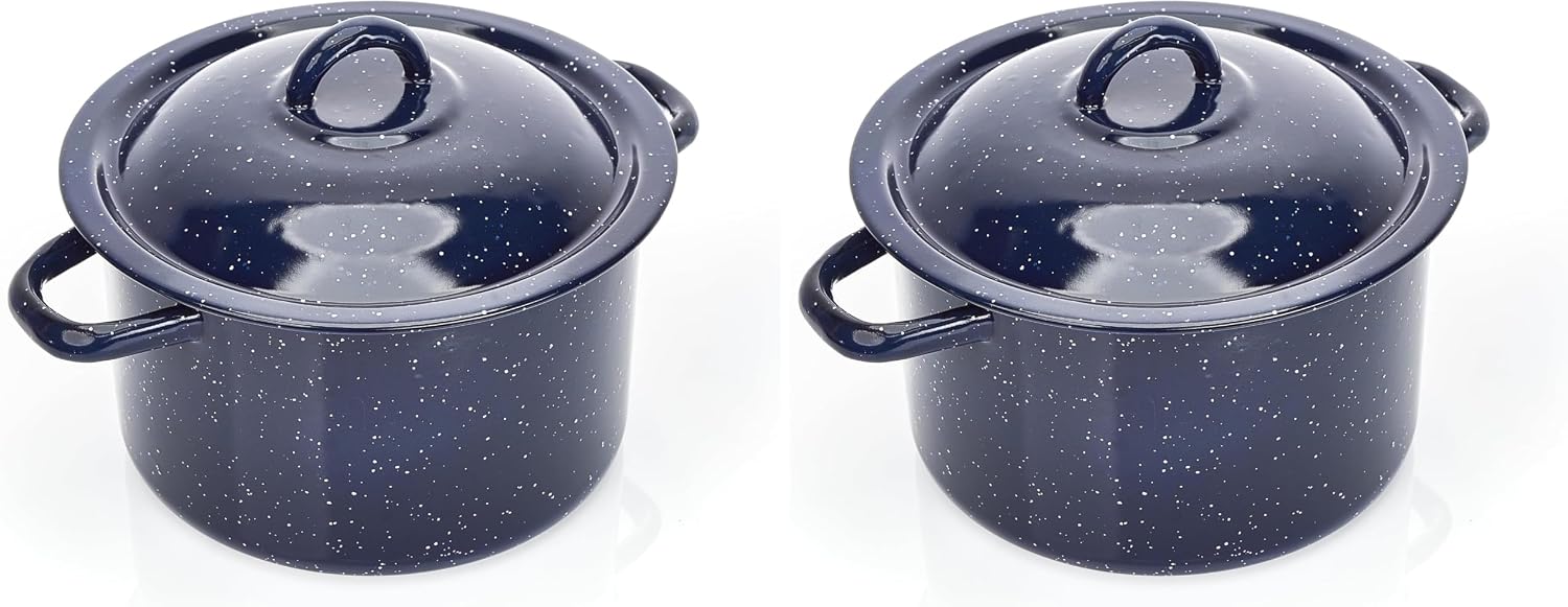 IMUSA USA C20666-1062810W Speckled Enamel Stock Pot with Lid, 4 Quart, Blue | Speckled Enamel Finish, Durable Steel Construction, Ideal for Soups and Stews, Great for Everyday Family Meals