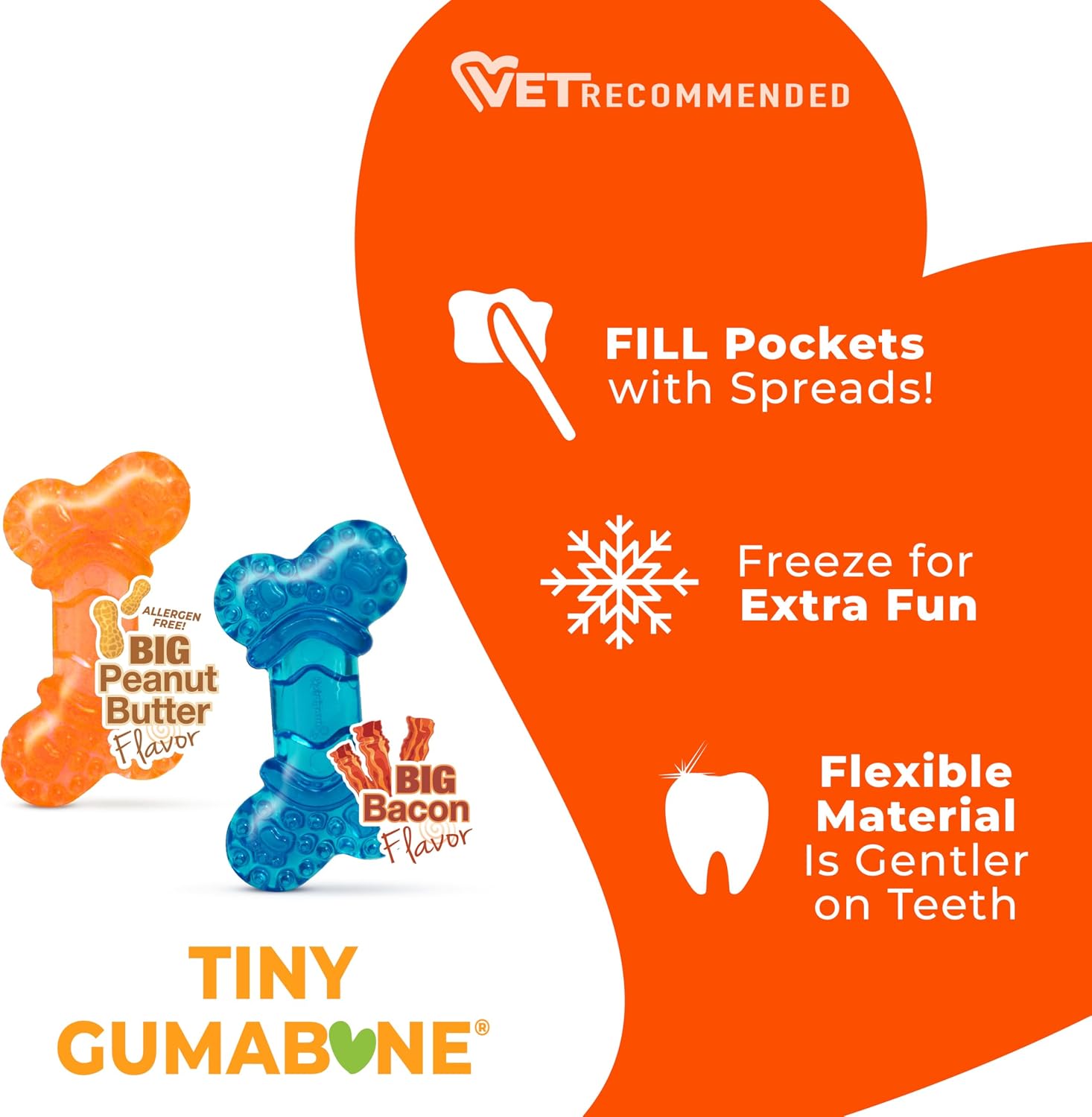 Nylabone Flexi Chew Tiny Gumabone Dog Chew Toys, XX-Small, 2 Count | Peanut butter & bacon flavor, x-small breeds, flexible material, fill with treats