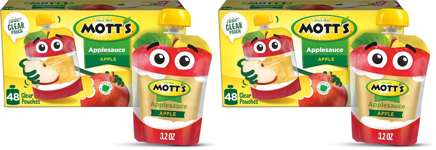 Mott's Original Applesauce, 3.2 Oz Clear Pouches, 48 Count (4 Packs Of 12), No Artificial Flavors, Good Source Of Vitamin C, Nutritious Option For The Whole Family