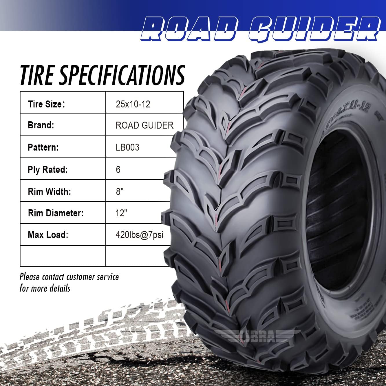 ROADGUIDER ATV Mud Tire 22x10-9 6PR for Honda Recon 250 Suzuki Ozark 250