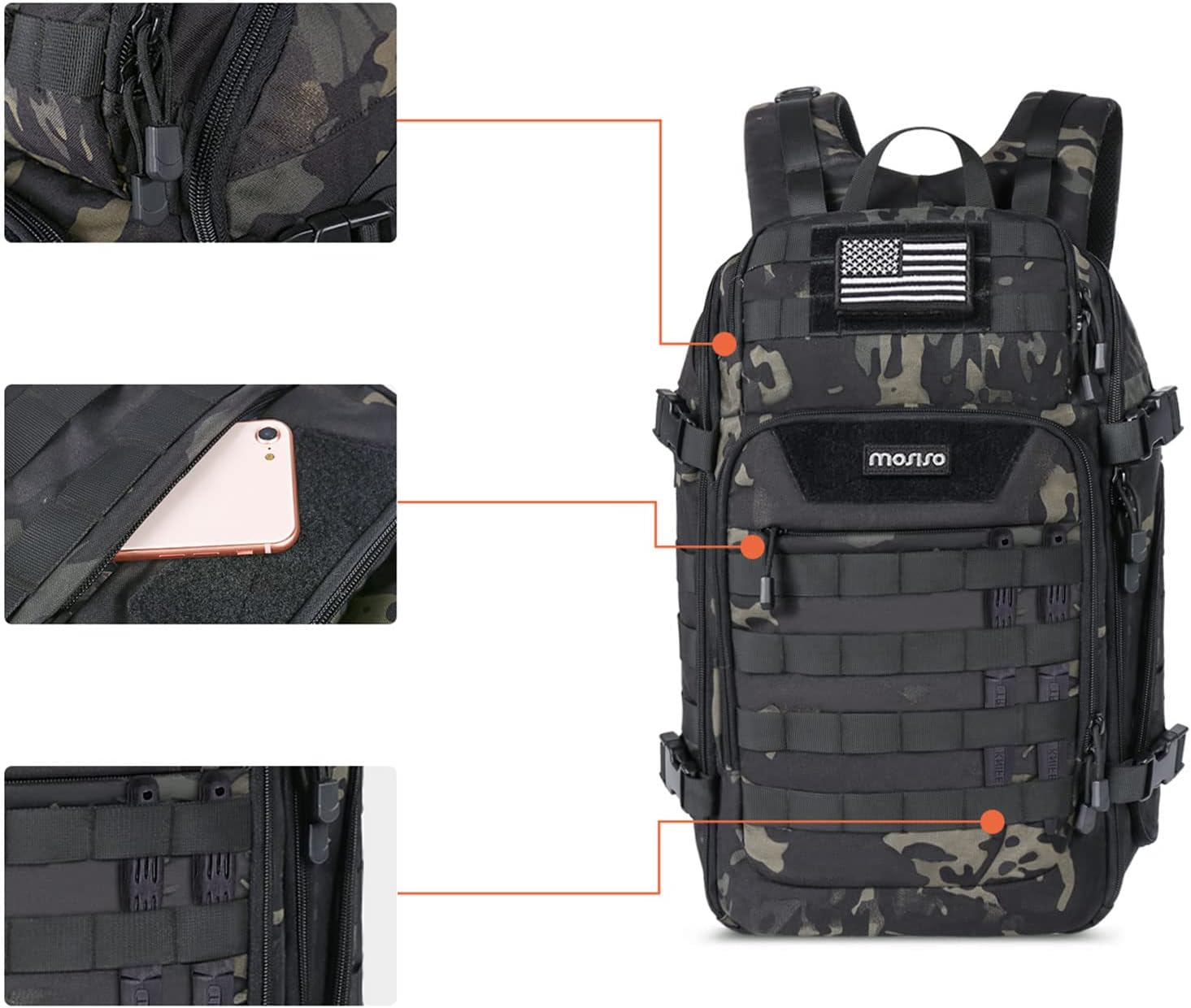 MOSISO 30L Tactical Backpack, Military Daypack, Night Camouflage