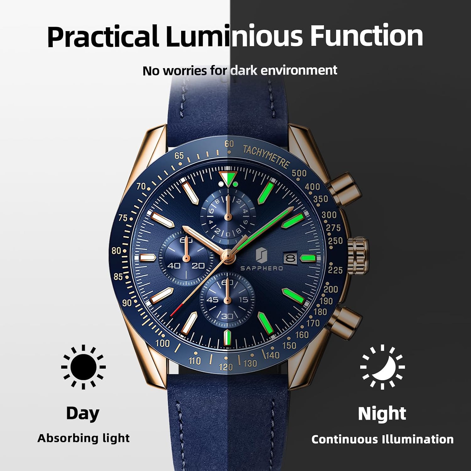 BENYAR Watch for Men Analog Quartz Chronograph Waterproof Luminous Designer Mens Wrist Watches Business Work Sport Casual Dress Watch with Silicone Strap Elegant Gifts for Men