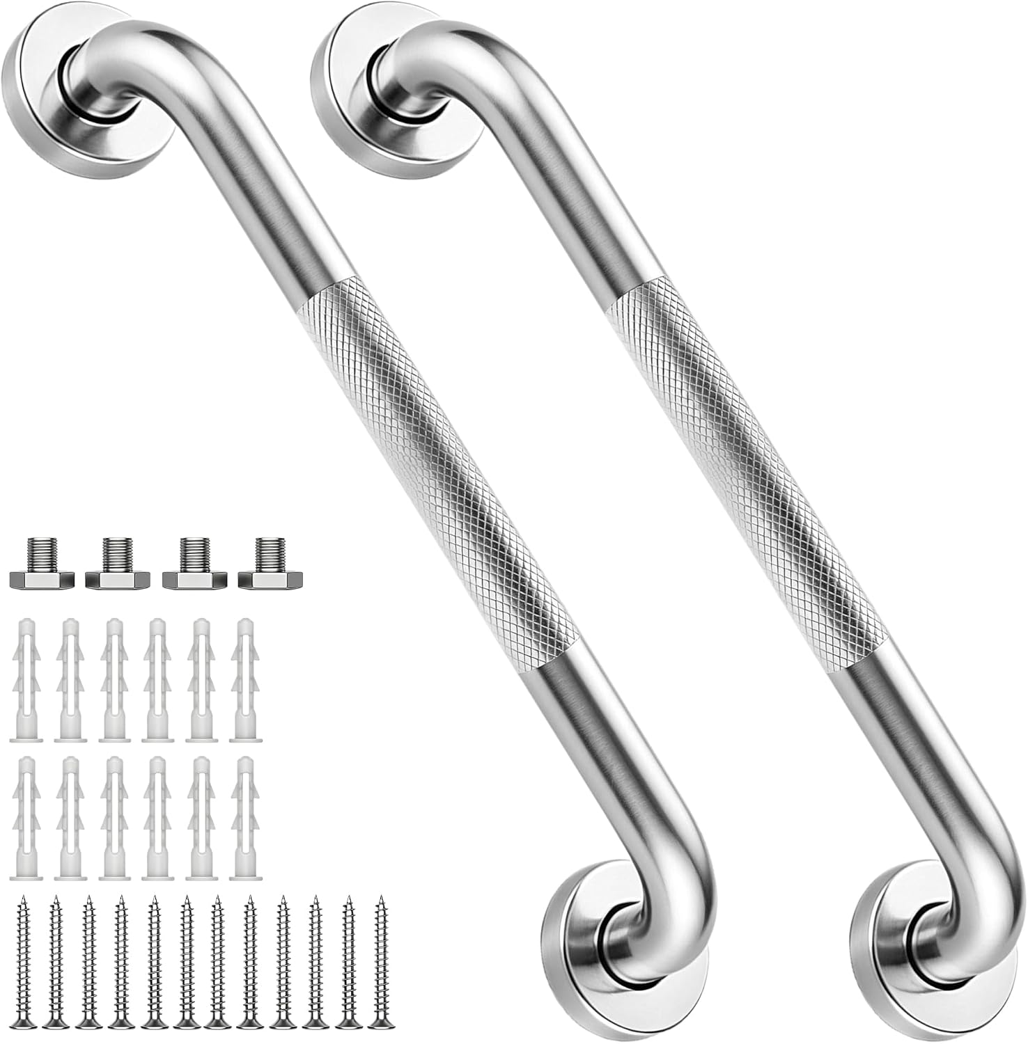 12 Inch Shower Grab Bar 1.25" Dia,Brushed Nickel Anti Slip Bathroom Grab Bar, 304 Stainless Steel Knurled Handicap Grab Bars, Safety Support Handrail,Bath Shower Handle for Elderly Injury Senior