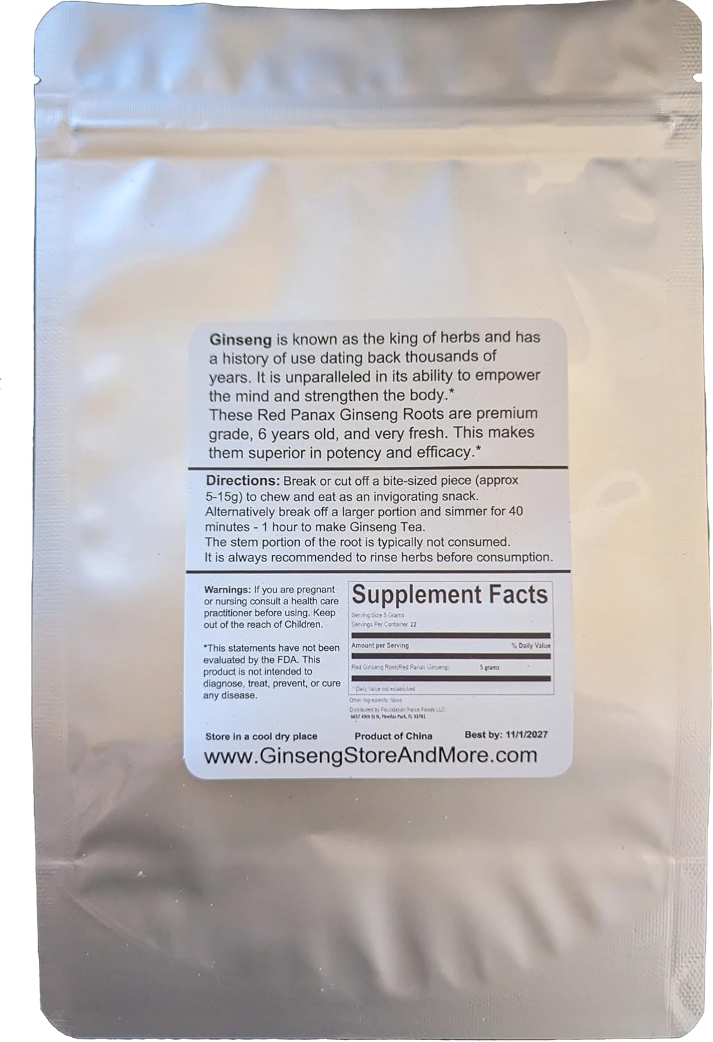 Red Panax Ginseng 1-16oz | 6 Year Old Whole Roots | Korean Red Ginseng | Premium Grade, Very Large | High Ginsenosides for Energy