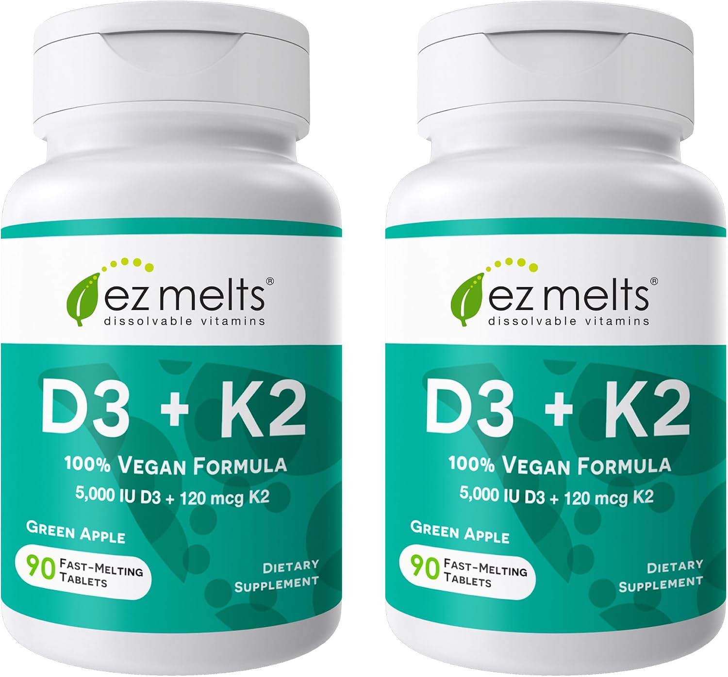 EZ Melts Dissolvable Vitamin D3 5,000 IU - Vegan Vitamin D Supplement for Bone & Teeth Support - No Artificial Flavors - Plant-Based & Non-GMO - Green Apple - 90 Dissolvable Tablets (90 Servings)