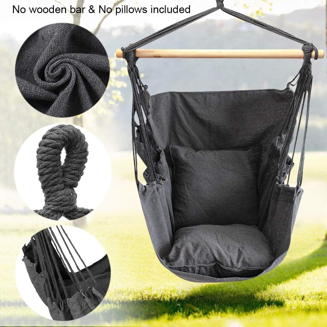 Hammock Chair Hanging Rope Swing Seat for Indoor Outdoor, Sturdy Cotton Weave Hammock Swing