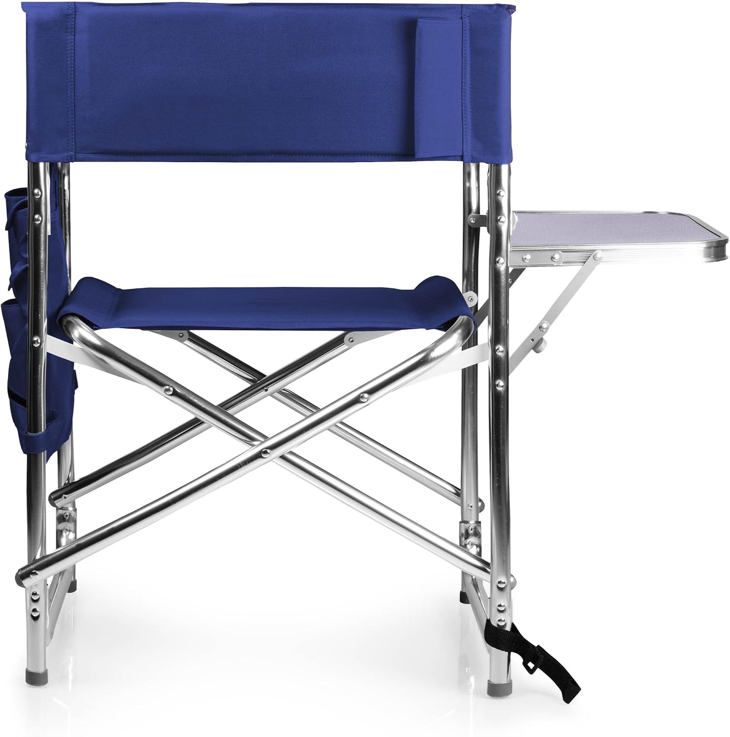 PICNIC TIME Sports Chair with Side Table and Armrest Caddy, Lightweight Aluminum Folding Outdoor Camping Chair for Adults, Portable Director Style Lawn Seating with Pockets & Carry Strap, (Navy Blue)