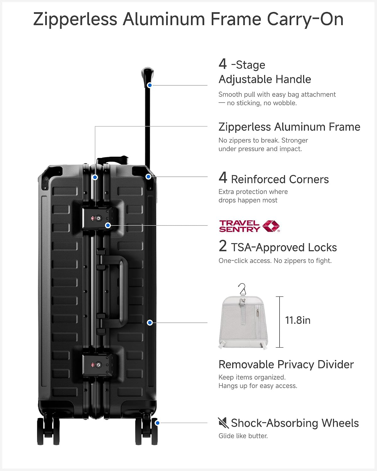 LUGGEX Zipperless Checked Suitcase, Aluminum Frame, Charcoal Metallic, 28" | Checked Luggage, 100% PC Hard Shell, 8010S Aluminum Frame, 8 Spinner Wheels, TSA Lock, Hard Shell, ZX-Core