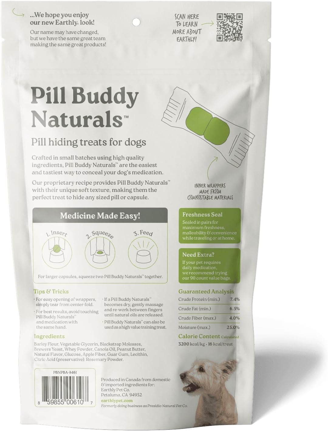 Presidio Earthly Pill Buddy Naturals - PB & Banana Recipe Pill Hiding Treats for Dogs - Make A Perfect Pill Concealing Pocket Or Pouch for Any Size Medication - 30 Servings