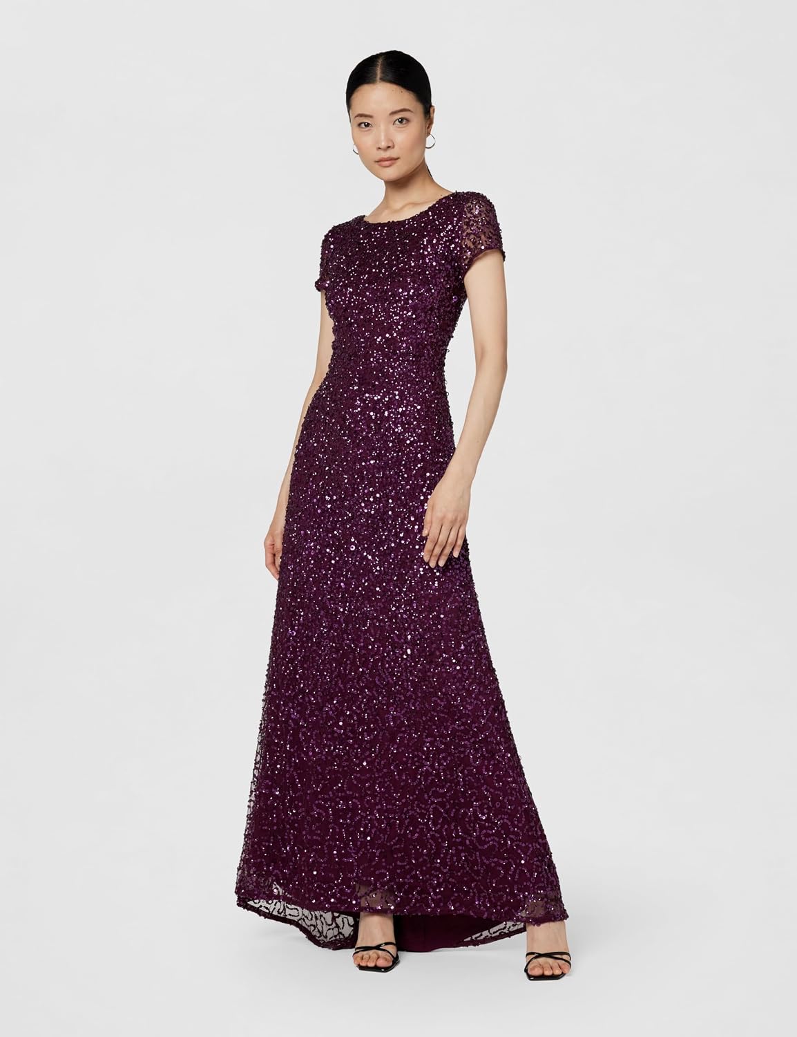 Adrianna Papell Womens Short-Sleeve All Over Sequin Gown