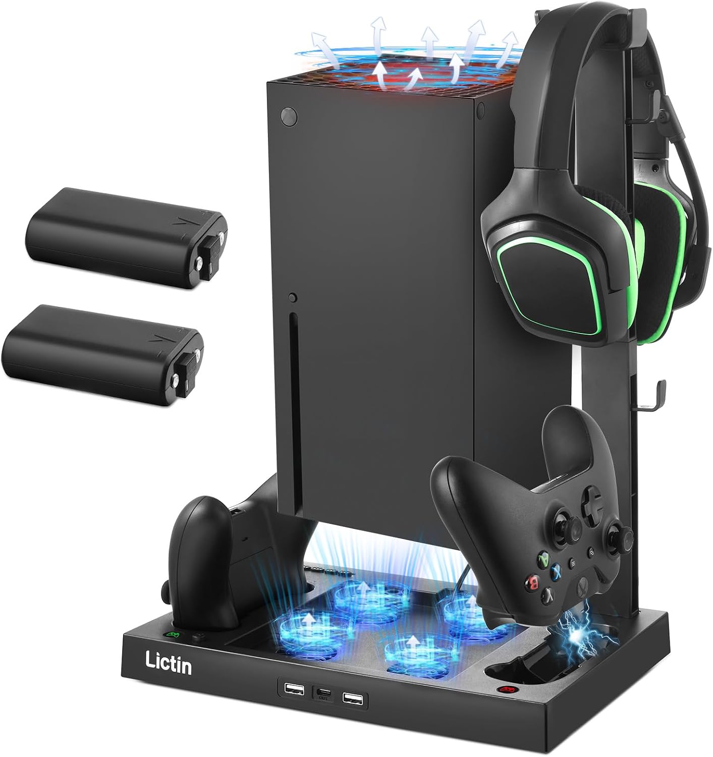 Lictin Cooling Fan Charging Station for Xbox Series X Console & Controller | Upgraded 4 Cooler Fan System Stand