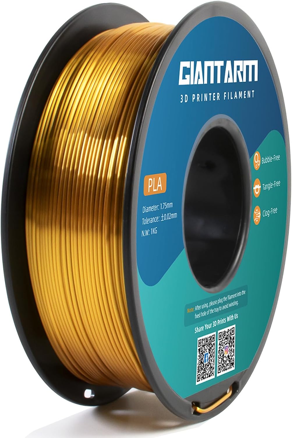 GIANTARM 3D Printer Filament, Silk Gold Pla Filament, 1Kg(2.2lbs) Spool, 1.75mm Dimension Accuracy +/- 0.03mm, 3D Printing Filament