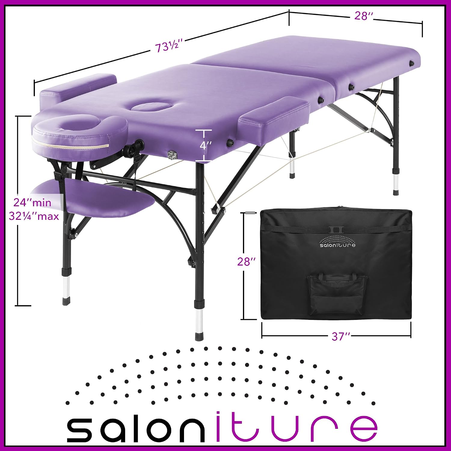Saloniture Professional Portable Lightweight Bi-Fold Massage Table with Aluminum Legs - Includes Headrest, Face Cradle