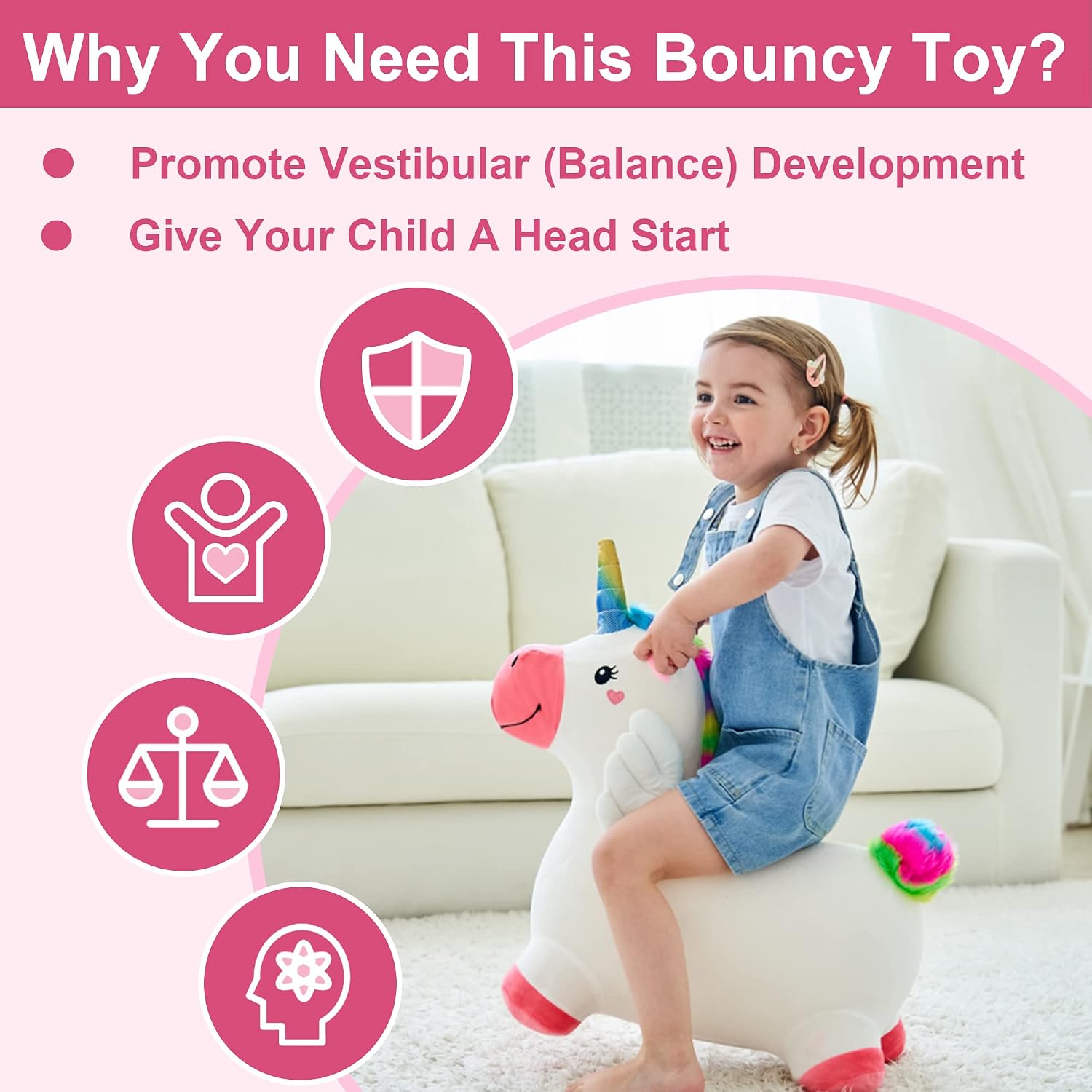 Bouncy Pals Toddler Horse Hopper Toy, Kids Outdoor Ride Bounce Farm Animal | Inflatable Bouncing Hopping Toy, Indoor Baby Plush Bouncer Horse, Birthday Gift for 18 Month 2 3 4 Year Old Child Boys Girls