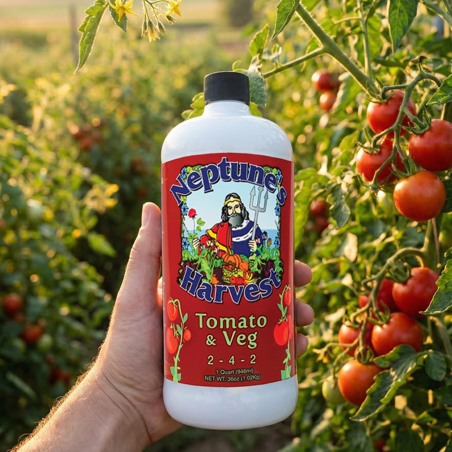 Neptune’s Harvest Organic Tomato & Vegetable Plant Fertilizer (2-4-2) - Liquid Plant Food w/Fresh Fish, Seaweed, Molasses, Yucca Extract, & Humic Acids - for Vegetable Garden (Gallon)