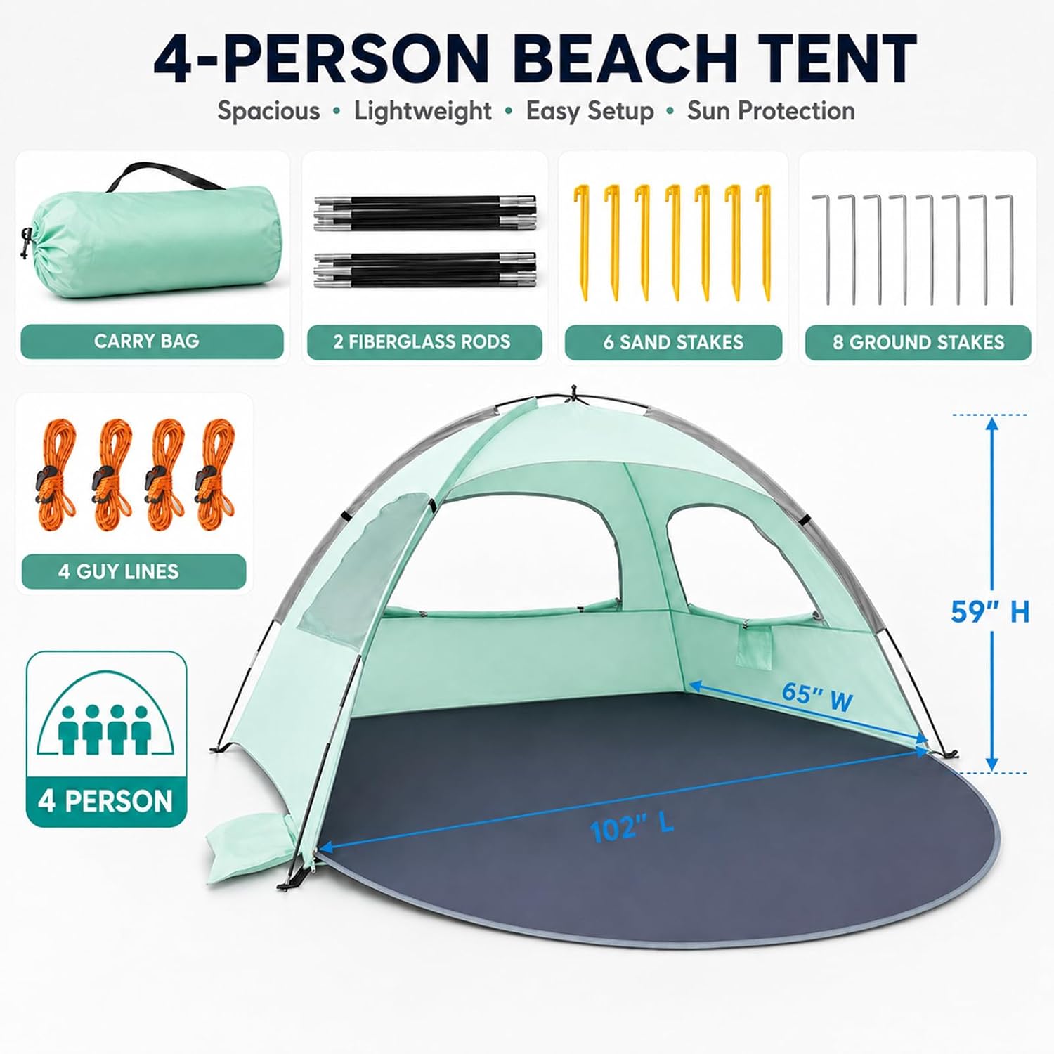 NXONE Beach Tent Sun Shelter, UPF 50+ UV Protection, Easy Setup