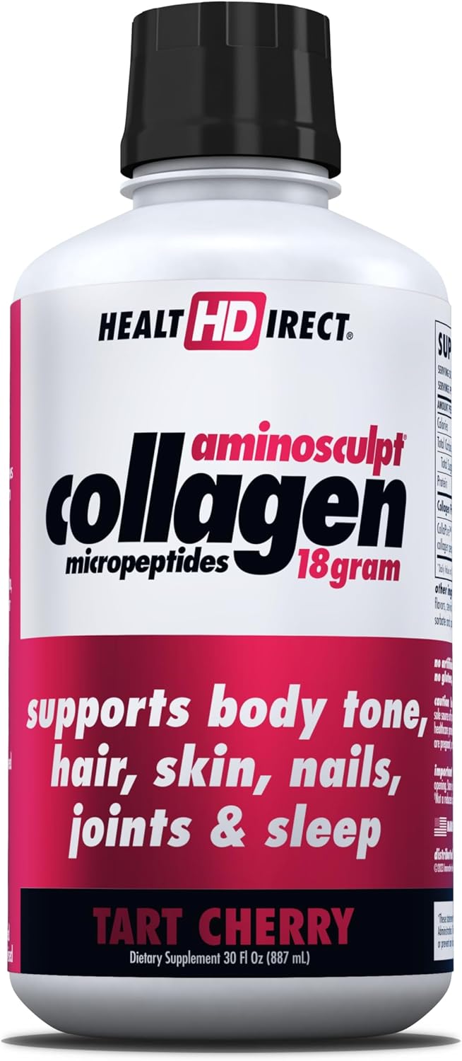 HEALTH DIRECT AminoSculpt Sugar-Free Liquid Collagen, Tart Cherry, 30 oz | High-Potency Collagen for Men & Women. Supports Hair, Skin, Nails & Joints. Medical-Grade, No Mixing, Non-GMO & Grass-Fed