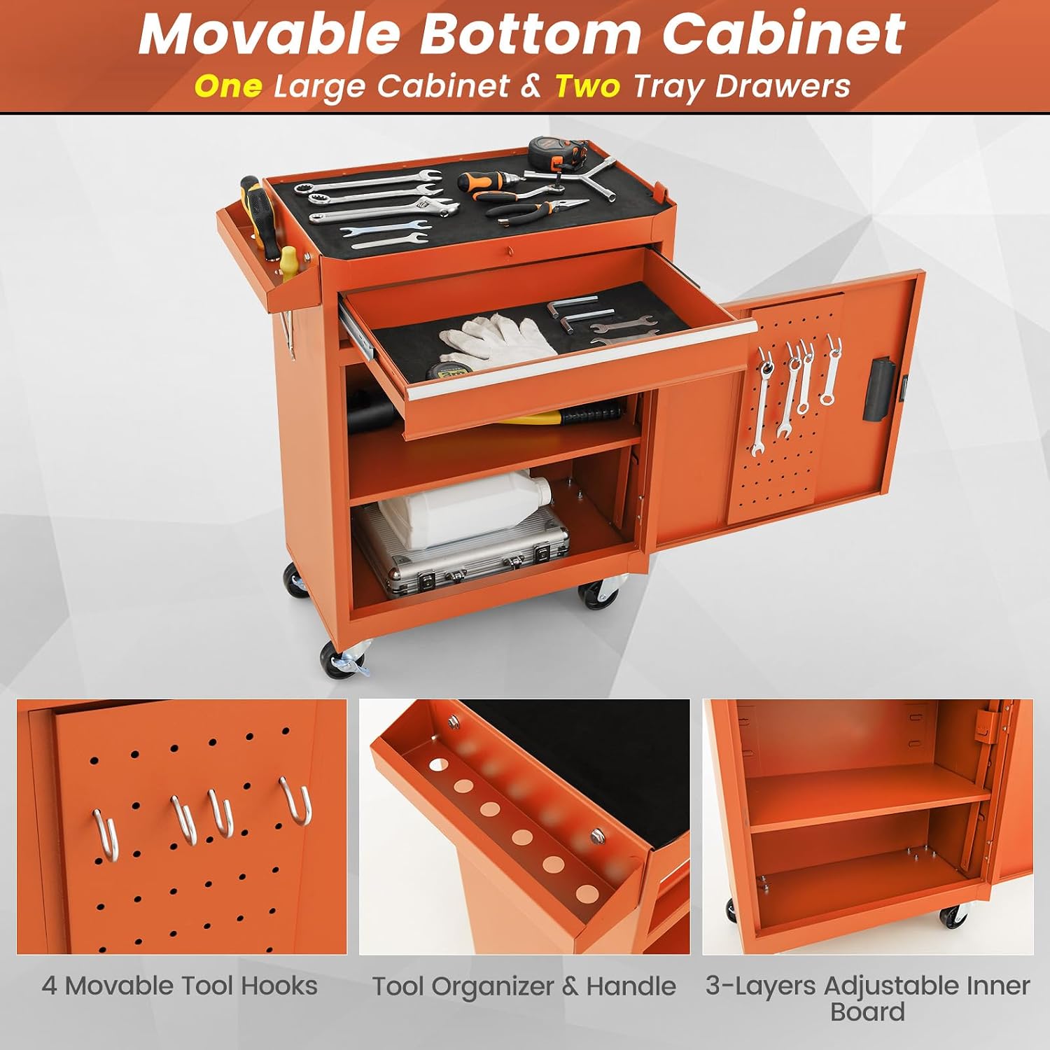 Goplus Rolling Tool Chest, 5-Drawer Tool Box Organizer w/Lockable Wheels & Sliding Drawers & Detachable Top & Adjustable Shelf, Tool Storage Cabinet for Garage Workshop (Red)