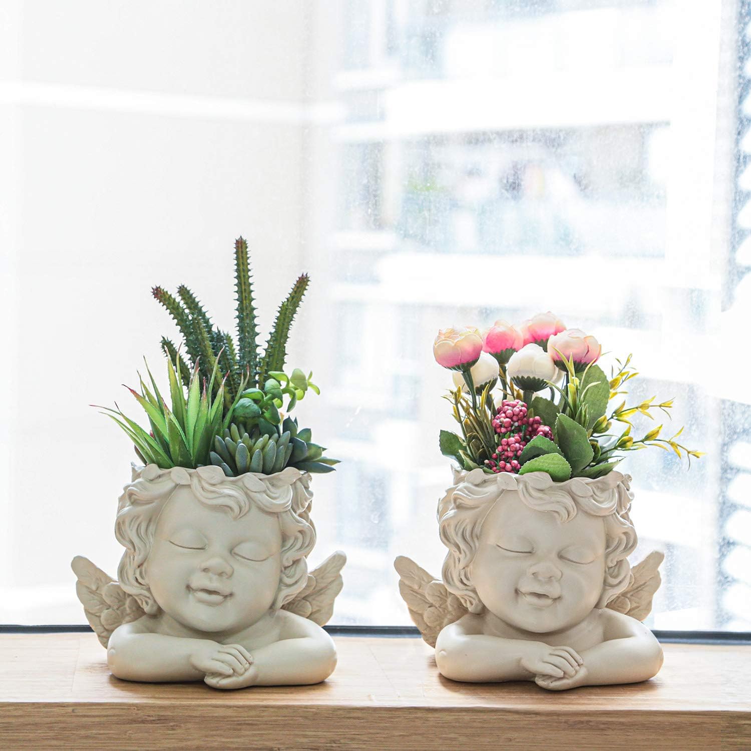 5.5 Inch Height Angel Statue Crafted Head Face Planter Pot
