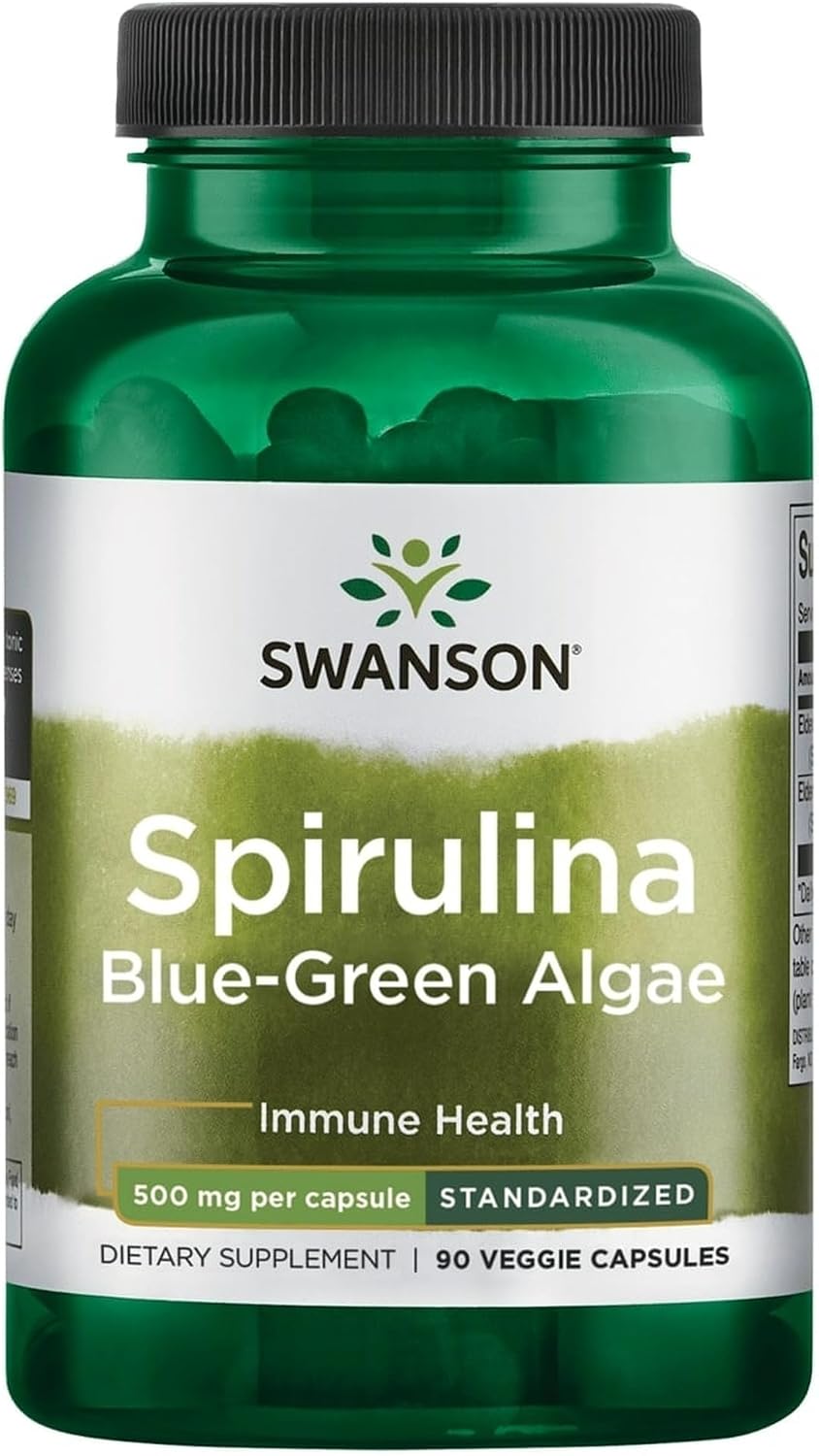 Swanson Std Spirulina Blue-Green Algae 10% Phycocyanin 500 Milligrams 90 Veg Capsules | Standardized for Phycocyanin