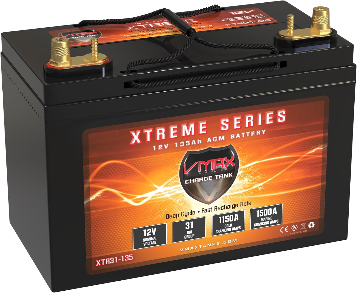 VMAX XTR31-135 Golf Cart and marine 1500MCA AGM Group 31 Deep Cycle Battery 12V 135Ah