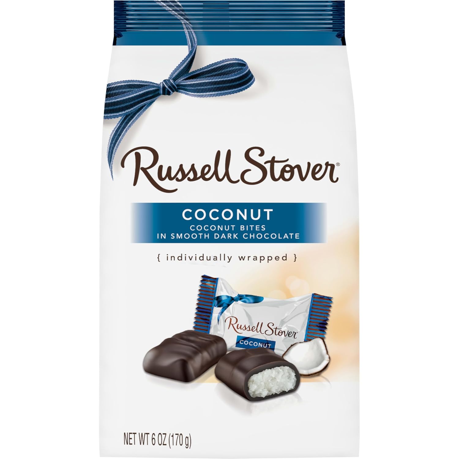 Russell Stover Dark Chocolate Coconut Mini Gusset Bag 6 Ounce Russell Stover Chocolate Coconut Chocolate Candy Bag; Sweet Coconut Covered in Rich Chocolate Candy, Individually Wrapped