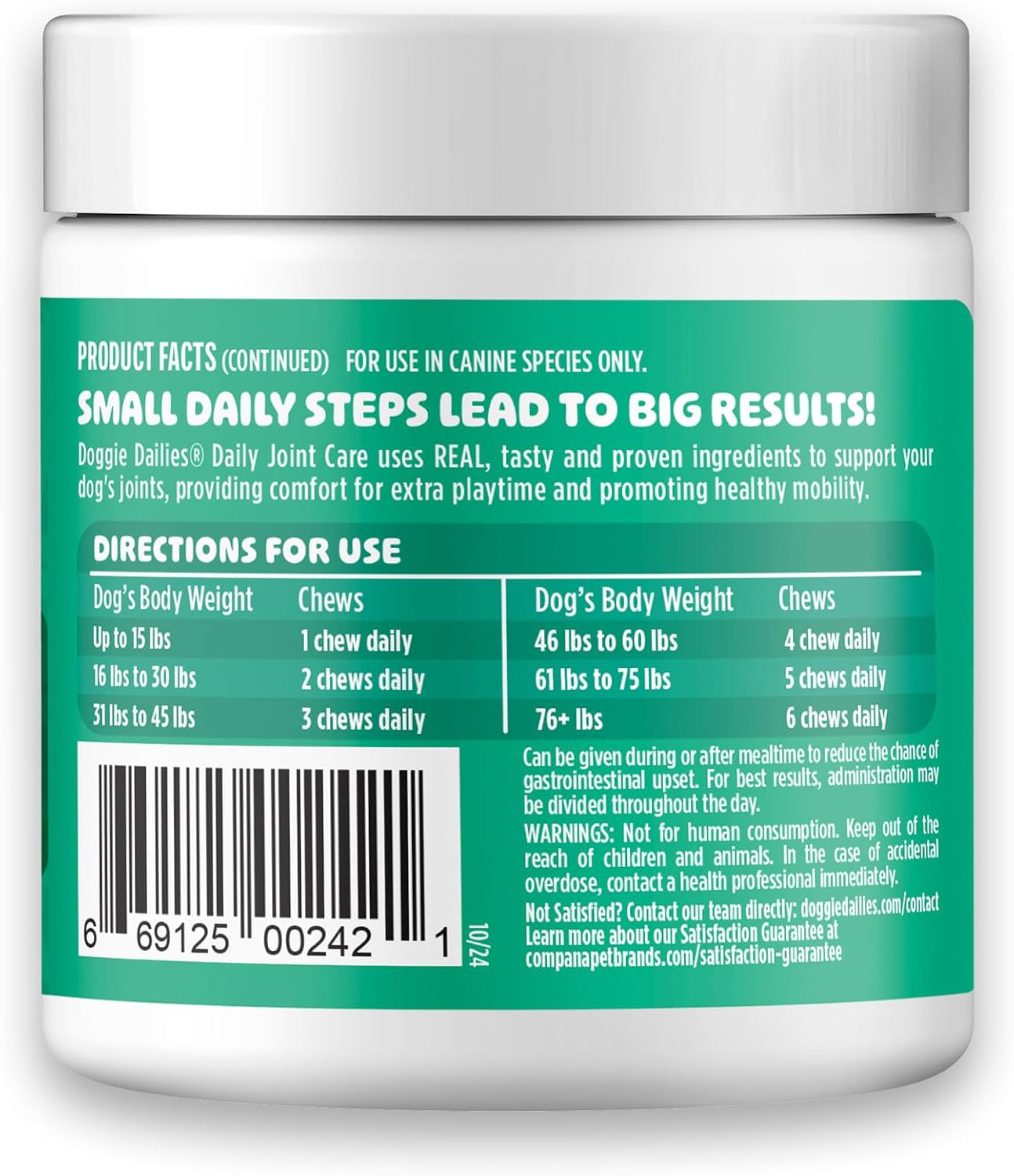 Doggie Dailies Hip & Joint Chews for Dogs, Chicken, All Breeds, 225 Count | Glucosamine & Chondroitin Supplement, Supports Joint Health & Mobility, Soft Chews for Dogs of All Breeds & Sizes