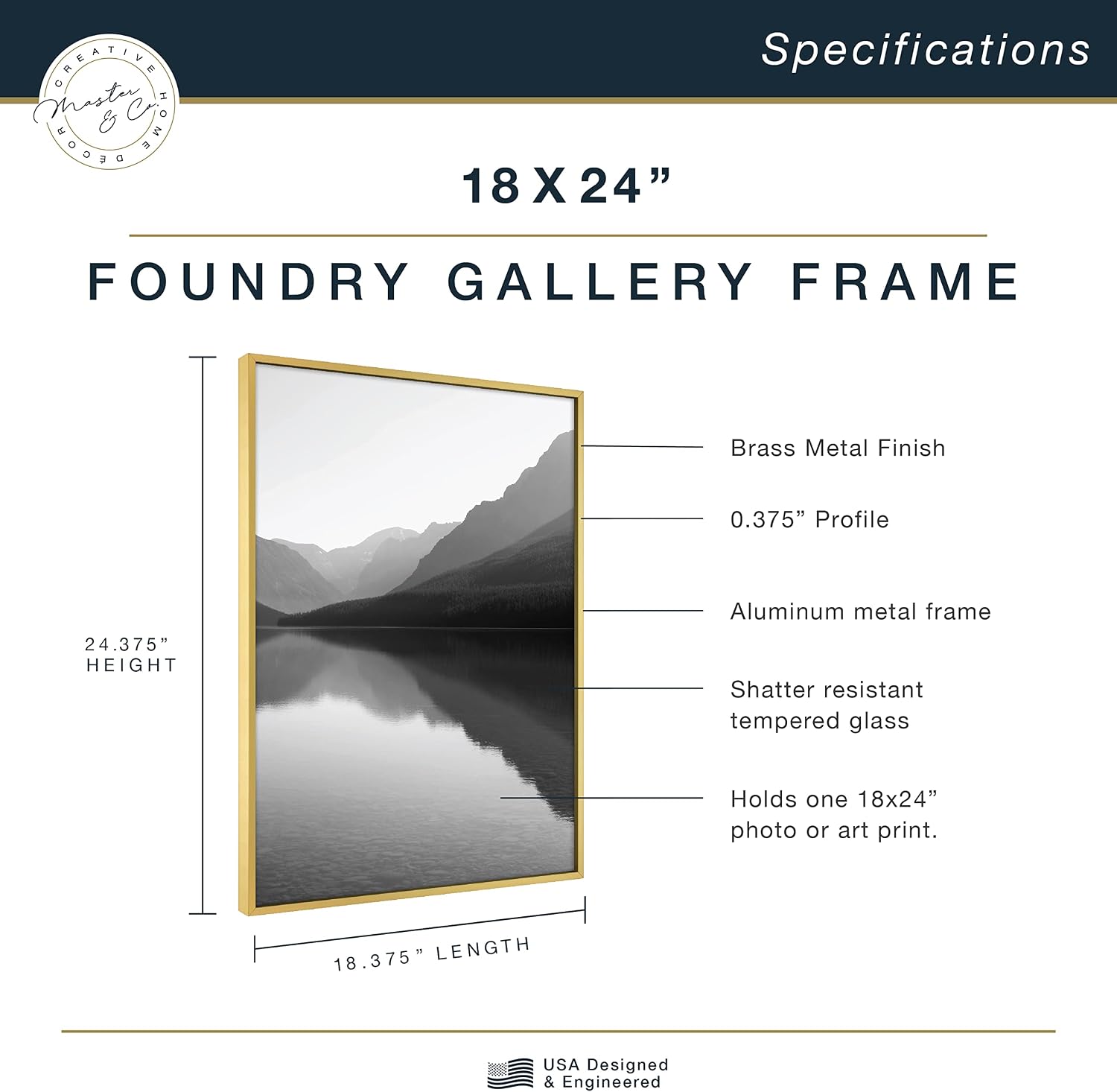 MCS Master & Co. Foundry Metal Picture Frame, 12x12 Matted to 8x8