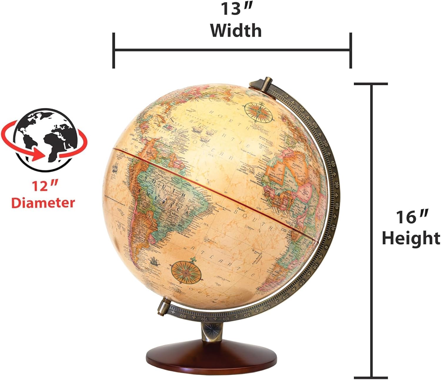 Replogle Illuminated World Globe with Stand, 12 Inch diamteter light up globe with 3-D Raised Relief Texture. Perfect for Children And Kid's Classroom and home Decor, Made In USA