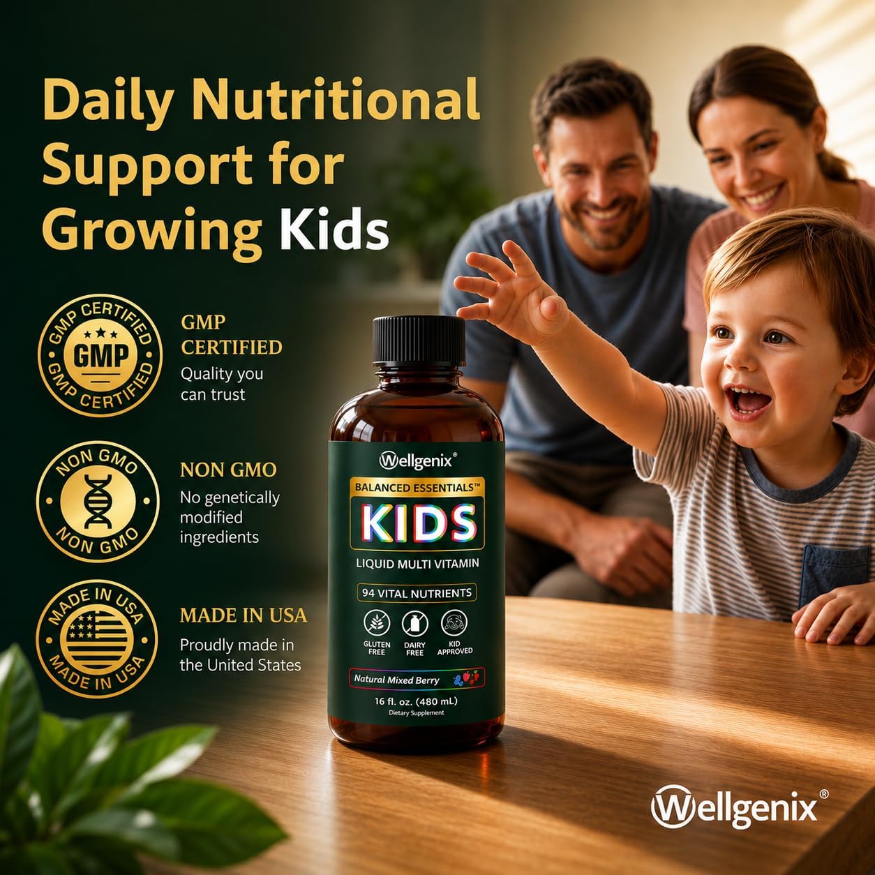 Wellgenix Balanced Essentials Kids Liquid Multivitamin, 16 Fl Oz